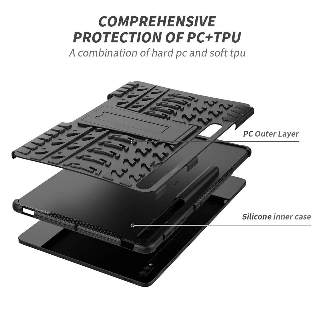 DL3 Mobilak Case For Samsung Galaxy Tab S8/Tab S7 11 Inch (Model SM-X700/X706/T870/T875/T878) tablet, Hybrid Rugged Armor Heavy Duty 2 in 1 TPU + PC Combo Dual Layer Case with Kickstand - Black