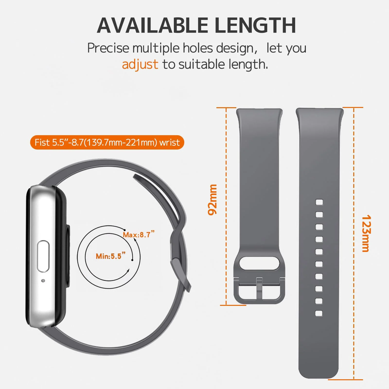 DL3 Mobilak Compatible with Samsung Galaxy Fit 3 Band, Adjustable Length Wristband Bracelet Soft Silicone Accessory Replacement Strap for Samsung Galaxy Fit 3 for Women Men - Grey
