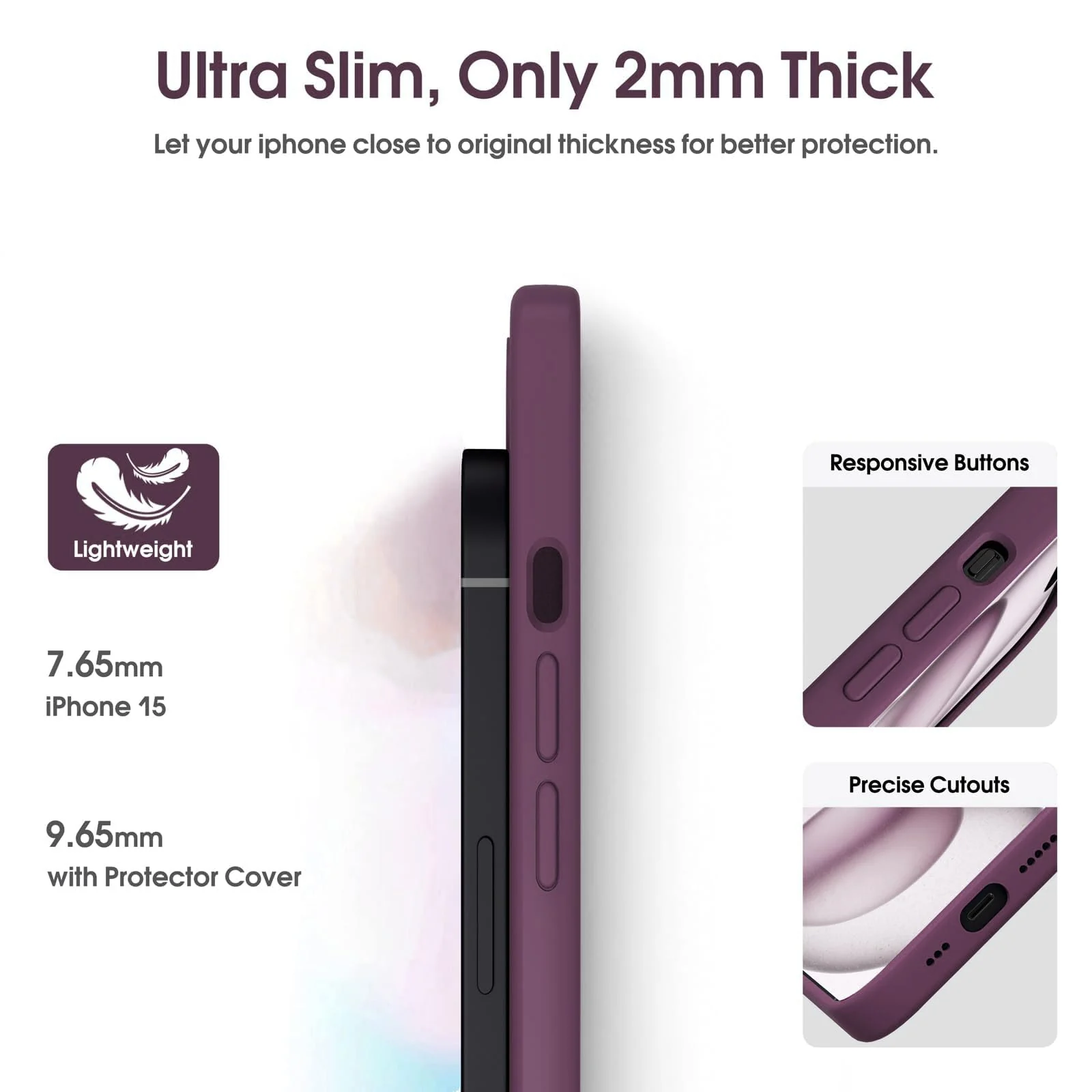 DL3 Mobilak Liquid Silicone Protective Case for iPhone 13 (6.1 Inch) with Camera Protection and Microfiber Lining - Purple