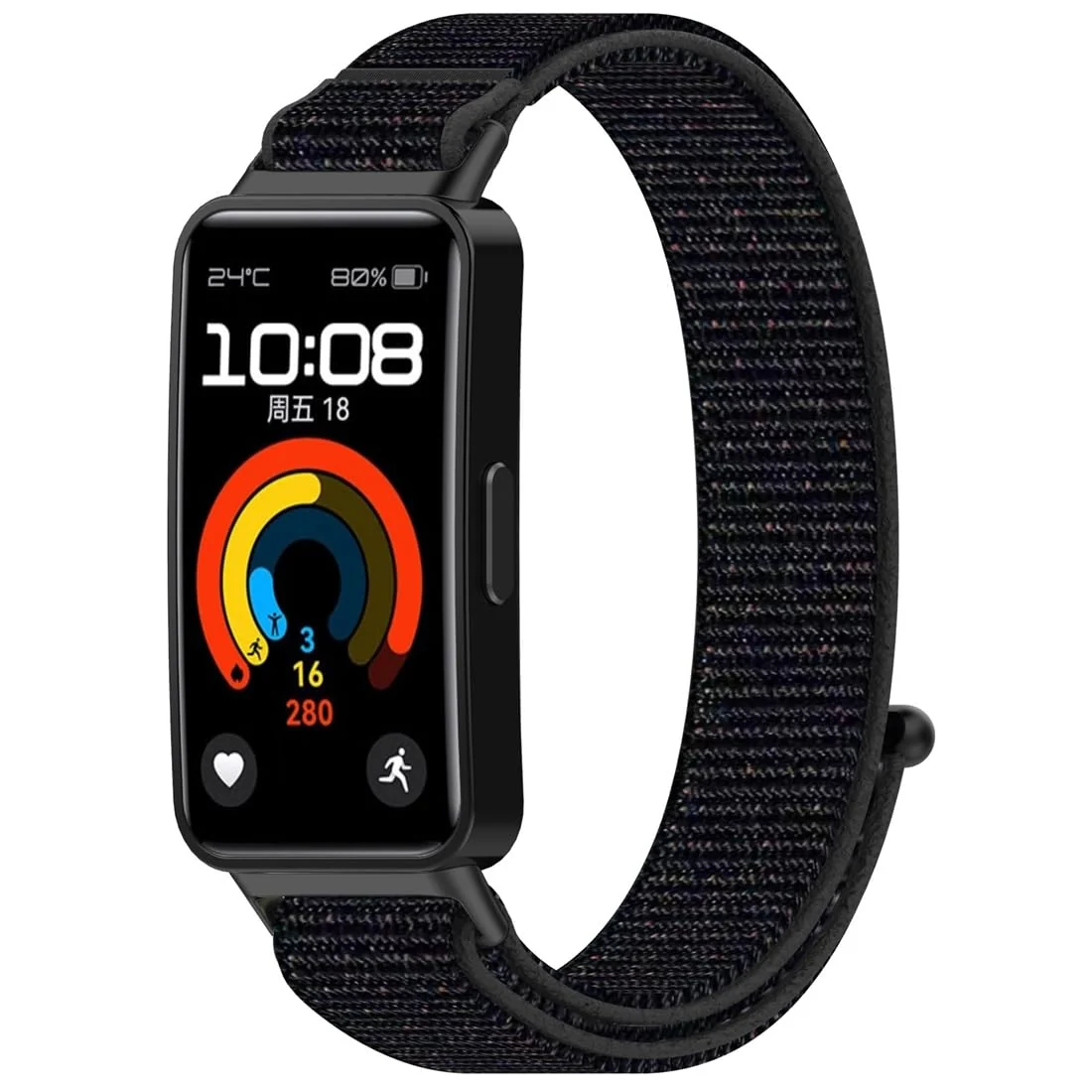 DL3 Mobilak Nylon Strap for Huawei Band 9 | Huawei Band 8 Watch Band, Men and Women Breathable Elastic Bracelet, Adjustable Straps Replacement Band Sport Watchband - Official Black