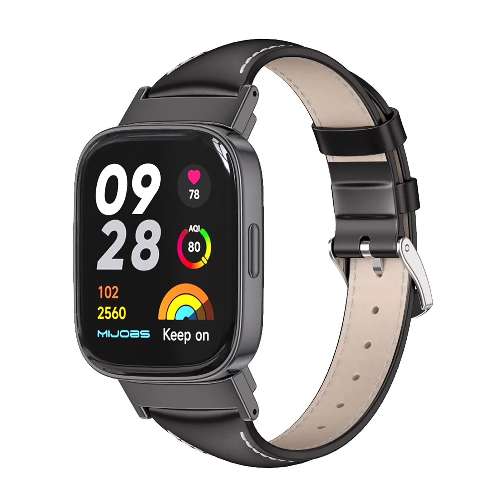 DL3 Mobilak Vintage Leather Strap Compatible With Xiaomi Redmi Watch 3 - Metal Buckle Breathable Replacement for Men and Women - Black