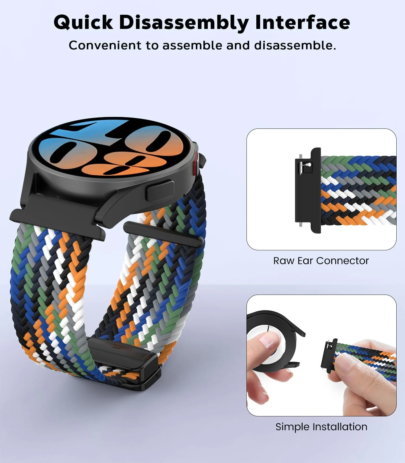 DL3 Mobilak 20mm Magnetic Band for Samsung Galaxy Watch 7/6/5/4/FE Band 40mm 44mm/Galaxy Watch 6/4 Classic Bands 47mm 43mm 46mm 42mm/Watch 5 pro 45mm/3 41mm/Active 2, Stretchy Braided Nylon Magnetic Sport Strap - Denim Colorful
