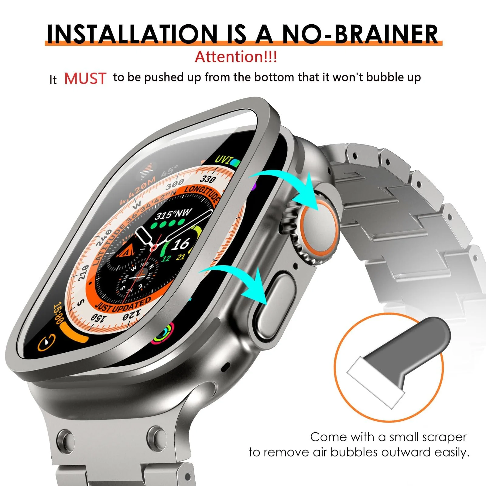 DL3 Mobilak Compatible for Apple Watch Ultra 2/Ultra 49mm Screen Protector 49mm, Titanium Alloy Frame Built-in 9H Tempered Glass Film, Lightweight Metal Case for iWatch 49mm - Titanium