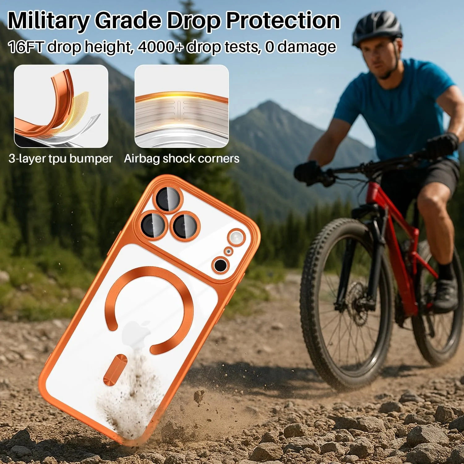 DL3 Mobilak Plated-Edge Protective Case for iPhone 17 Pro, Compatible with MagSafe accessories, Supports wireless charging, Camera protection - Orange Matte