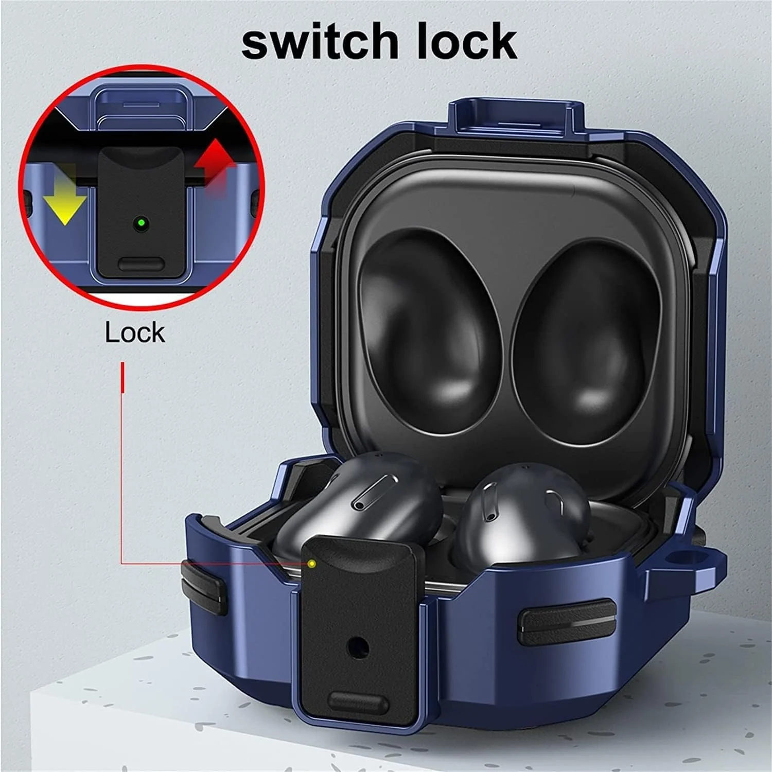 DL3 Mobilak [Secure Lock] Case for Samsung Galaxy Buds FE 2023/Galaxy Buds 2 Pro 2022/Bud Pro 2021/Buds 2 2021/Buds Live 2020, Armor Full Body Rugged Protective Case Cover with Keychain - Blue Black