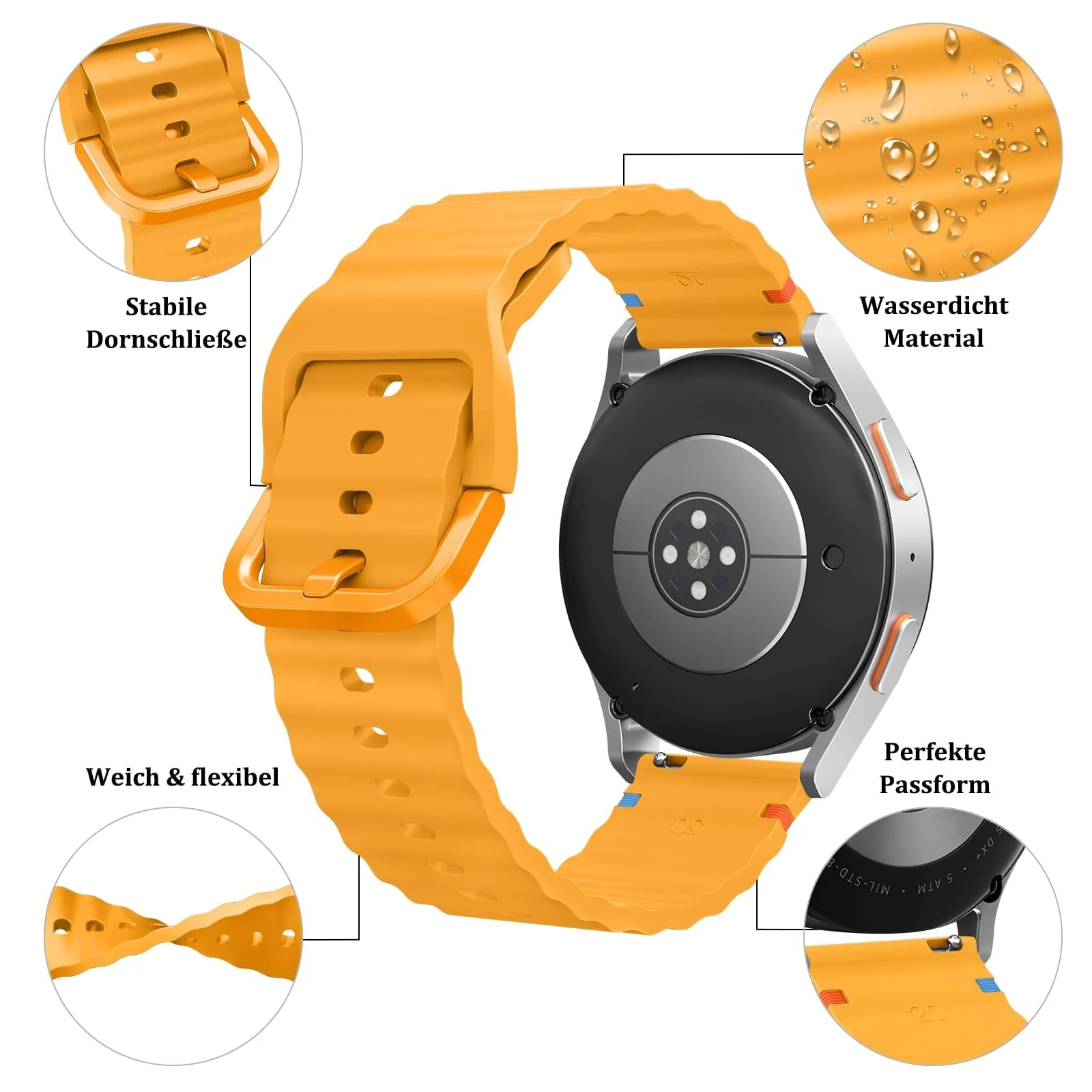 DL3 Mobilak 18m Strap for Huawei Watch GT 6 41mm/GT 5 Pro 42 mm/GT5 41mm/GT4 41 mm/Huawei Watch 5 42mm, 18 mm Silicone Sport Armband Replacement Bracelet for Venu 2S/3S/Vivomove 3S/4S - Yellow