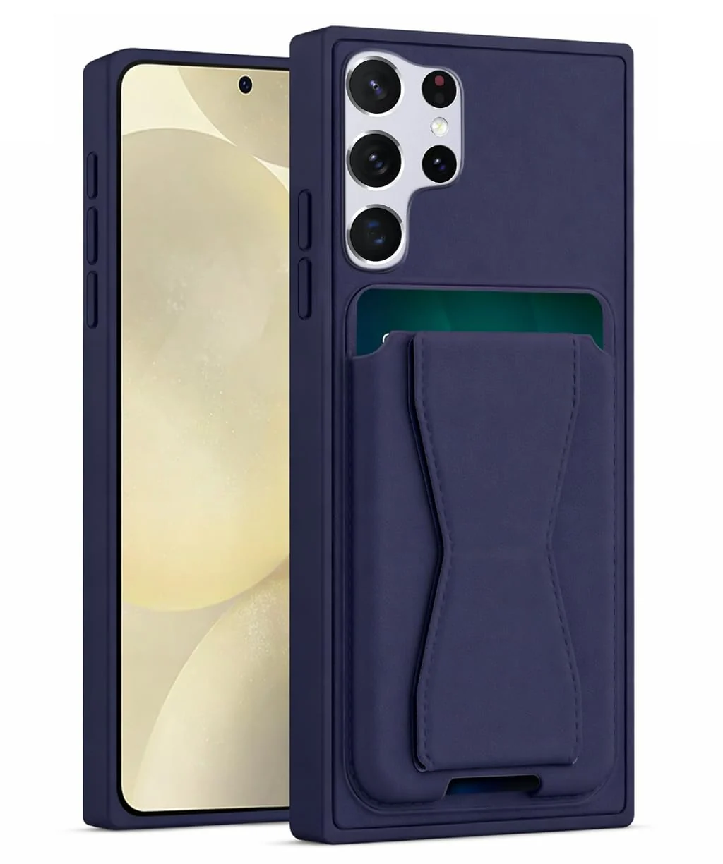 DL3 Mobilak Leather Wallet Case with Card Slot for Samsung Galaxy S24 Ultra with Camera Protection and Shockproof Design - Blue