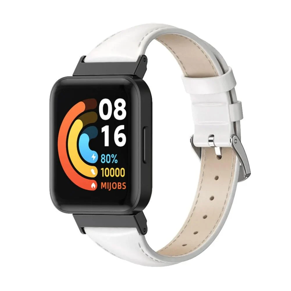 DL3 Mobilak Vintage Leather Strap For Xiaomi Redmi Watch 2 Lite/Poco Watch/Redmi Watch 2 / Horloge 2, Metal Buckle Breathable Replacement Strap, Men Women Replacement Soft Watch Straps - White Black