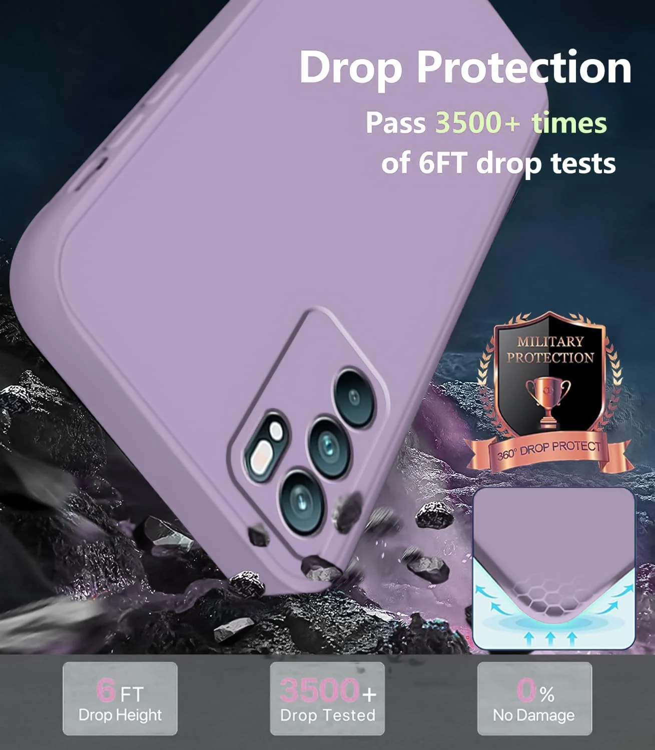 DL3 Mobilak Liquid Silicone Protective Case with Soft Microfiber Lining with Full Camera Protection for OPPO Reno 6 5G - Lavender