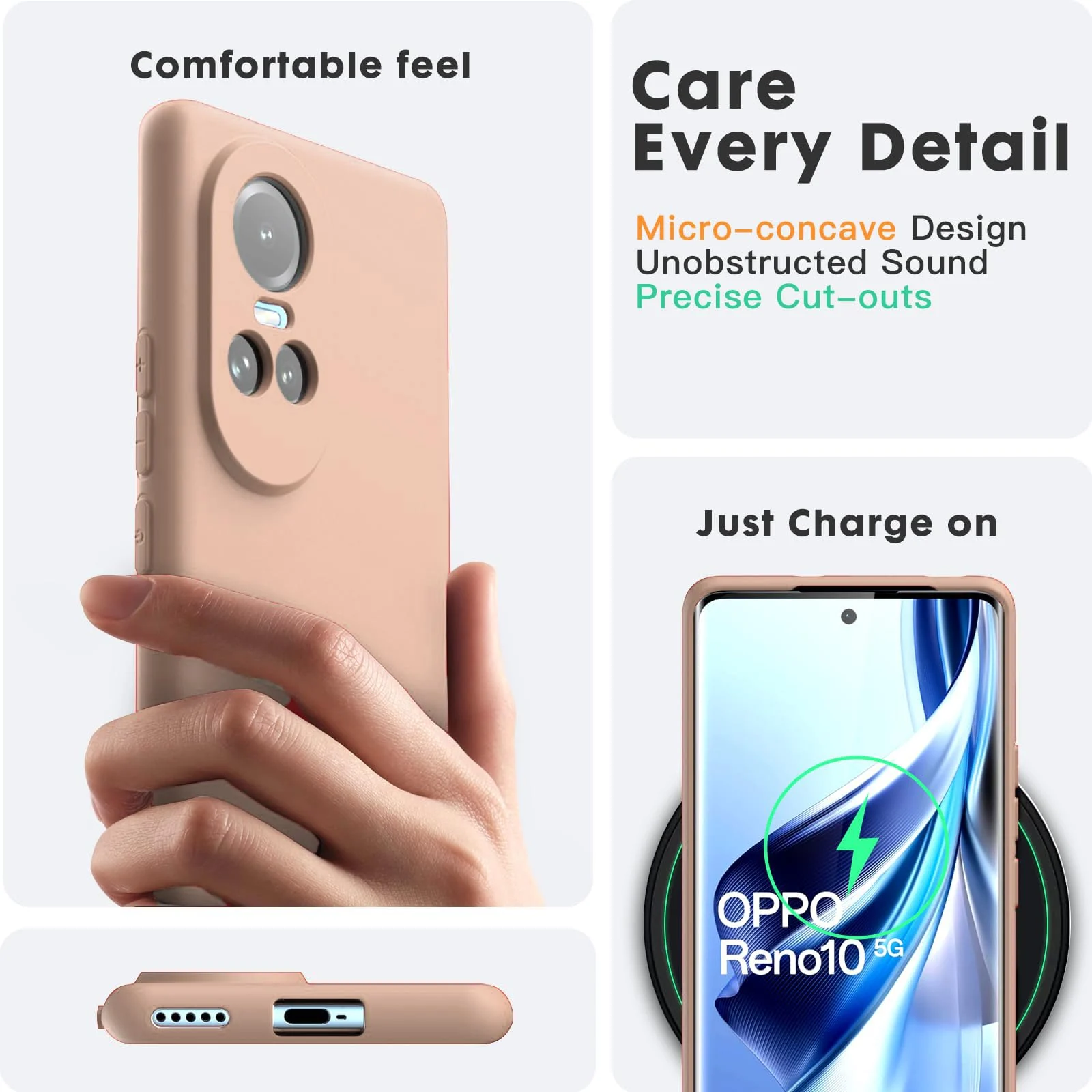 DL3 Mobilak Liquid Silicone Protective Case with Soft Microfiber Lining with Full Camera Protection for OPPO Reno 10 5G / OPPO Reno 10 Pro 5G - Light Orange