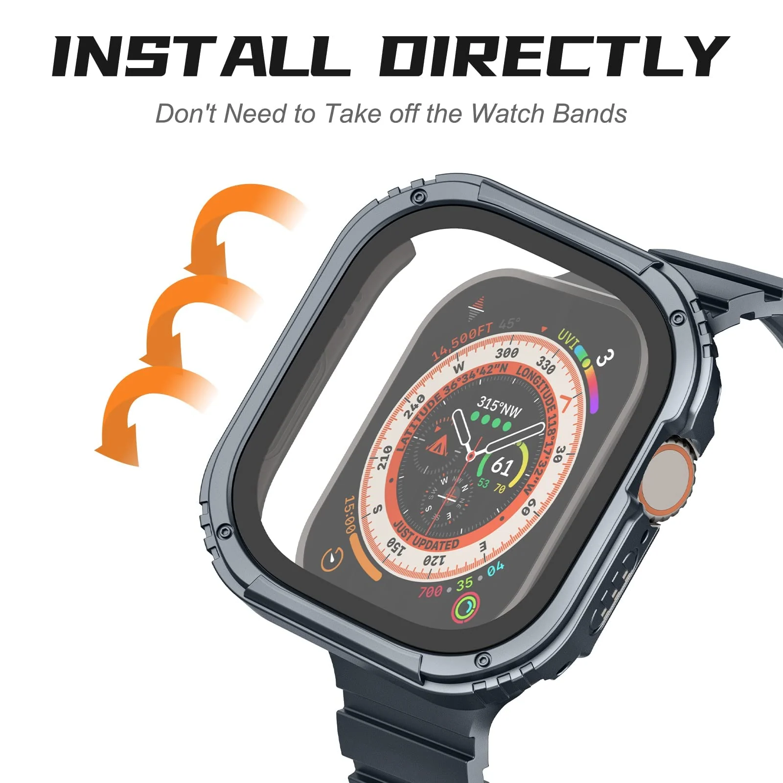 DL3 Mobilak Case Rugged For Apple Watch Ultra 2 / Ultra 49mm with Screen Protector, Durable Military Grade Quattro Pro Series Drop-Proof Protective Cover Full Coverage Shock-Proof Bumper - Grey