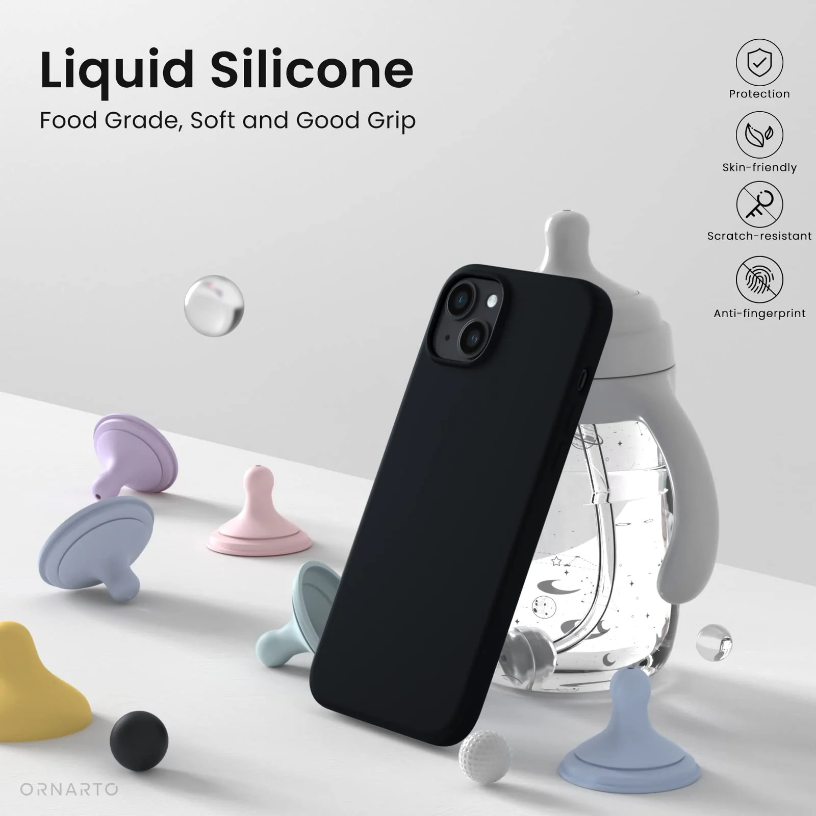 DL3 Mobilak Liquid Silicone Protective Case with Soft Microfiber Lining for iPhone 13 / iPhone 14 - Black