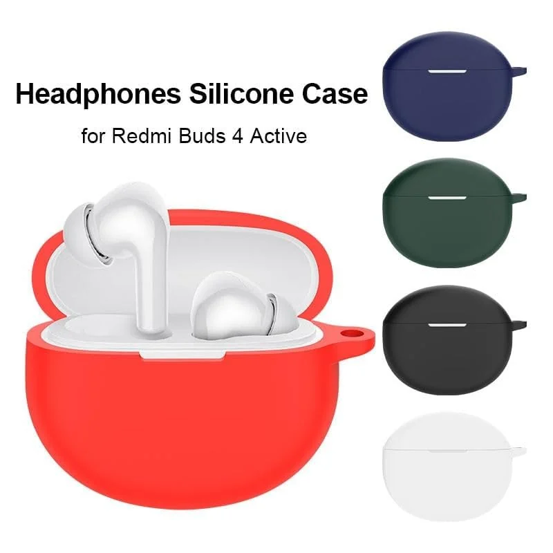 DL3 Mobilak Silicone Case Compatible with Xiaomi Redmi Buds 4 Active Earbuds, Soft Silicone Protective Case Cover, Shockproof Sleeve with Carabiner - Black