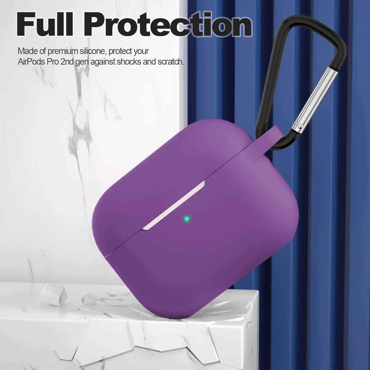 DL3 Mobilak AirPods Pro Case Cover, Silicone Protective Charging Case Skin with Keychain Compatible with Apple AirPods Pro Case for Women Men, Wireless Charging, Front LED Visible - Violet
