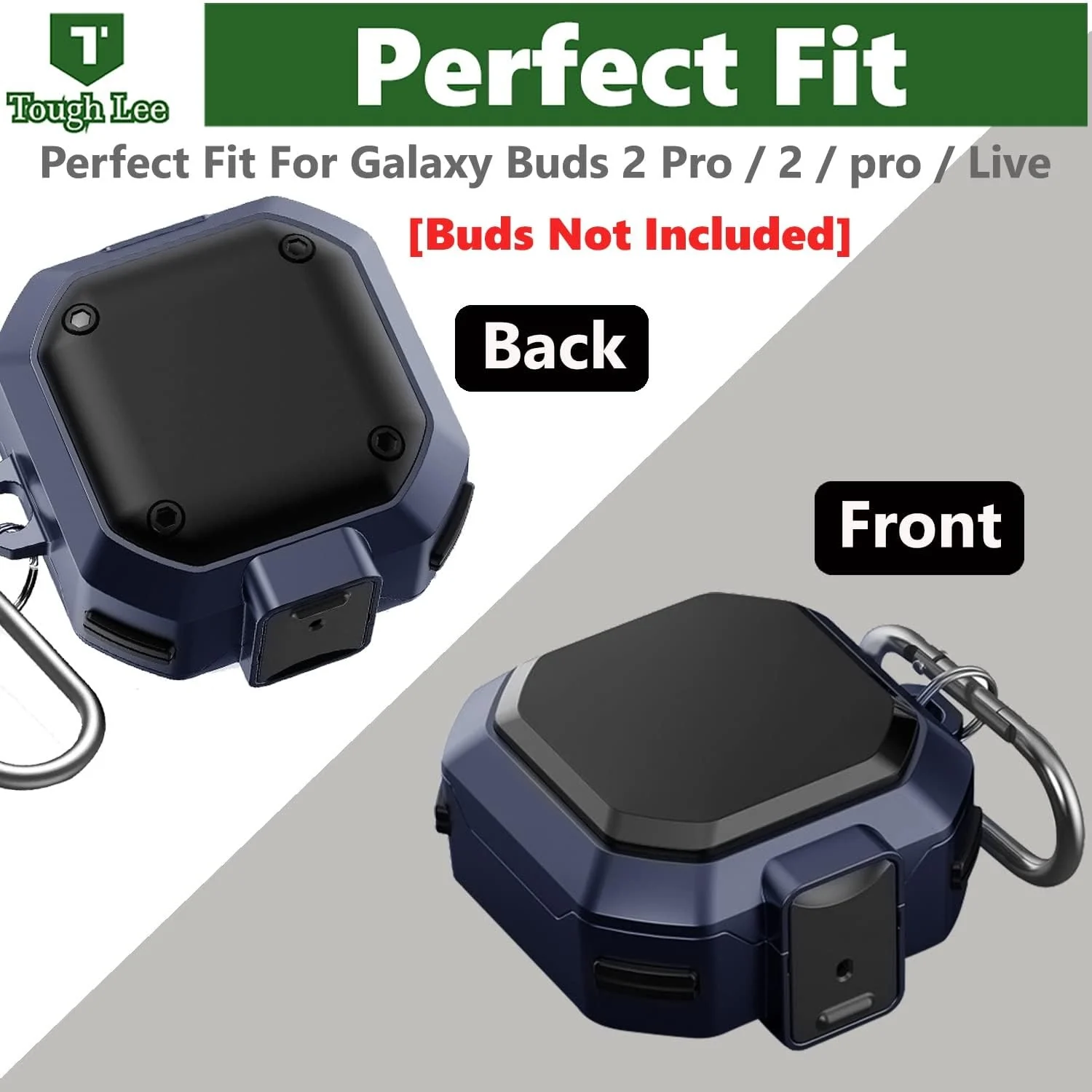 DL3 Mobilak [Secure Lock] Case for Samsung Galaxy Buds FE 2023/Galaxy Buds 2 Pro 2022/Bud Pro 2021/Buds 2 2021/Buds Live 2020, Armor Full Body Rugged Protective Case Cover with Keychain - Blue Black