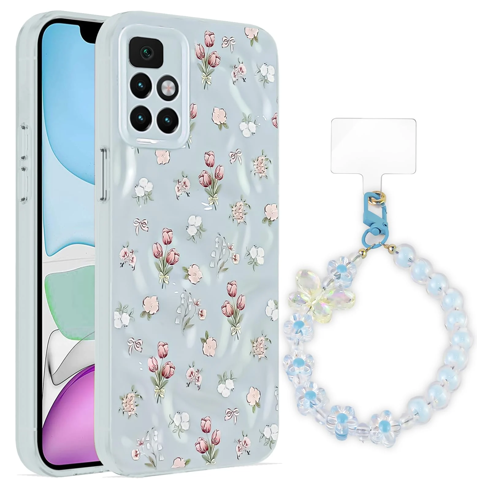 Dl3 Mobilak Case Compatible with Xiaomi Redmi 10 4G 2022/2021,Cute Printed Soft TPU Phone Cover with Beaded Wrist Strap, Shockproof Camera Protection, Slim Protective Case for Women & Girls - Style 1