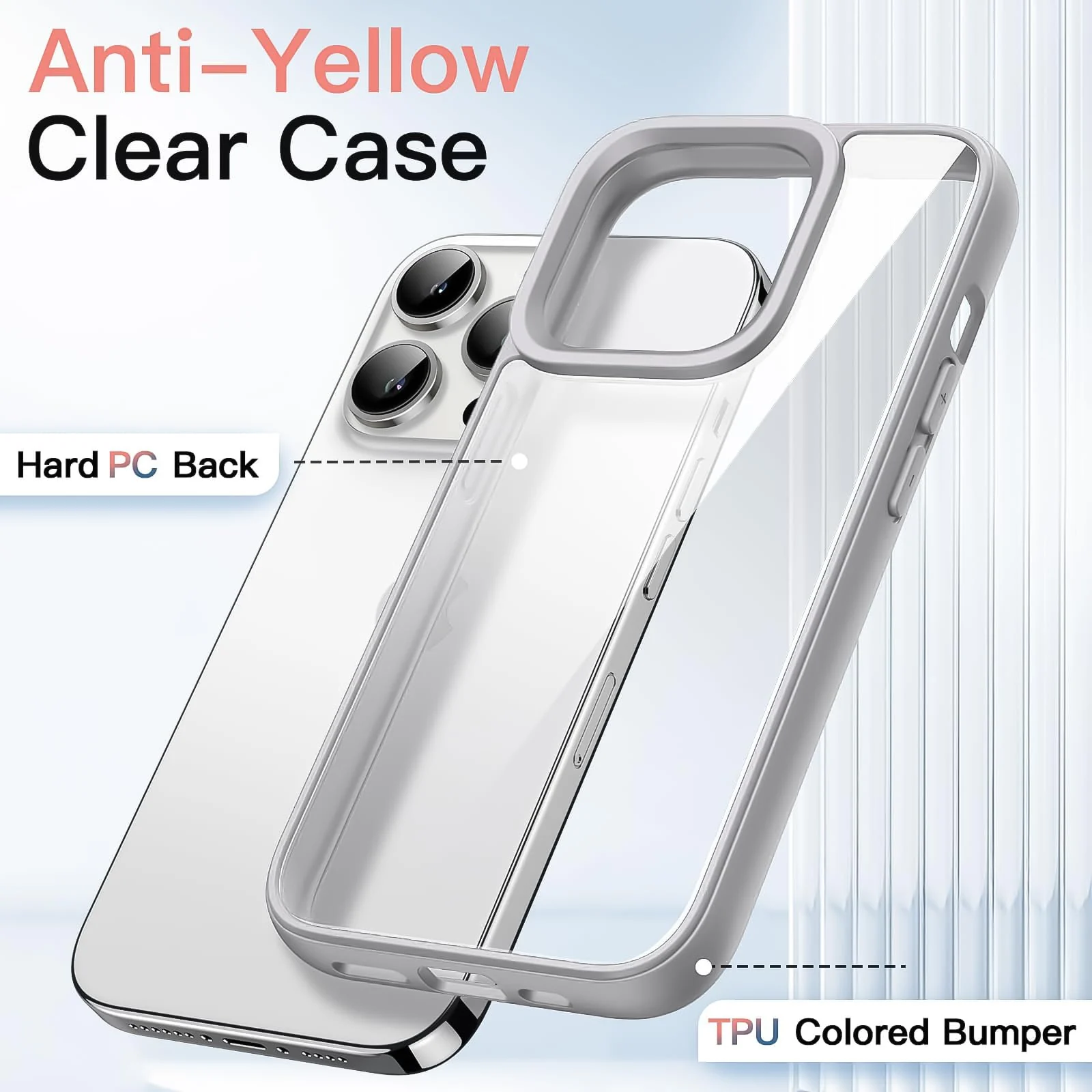 DL3 Mobilak Clear PC and TPU Protective Case for iPhone 16 Pro Max with Military-Grade Protection and Anti-Yellowing Design - Titanium