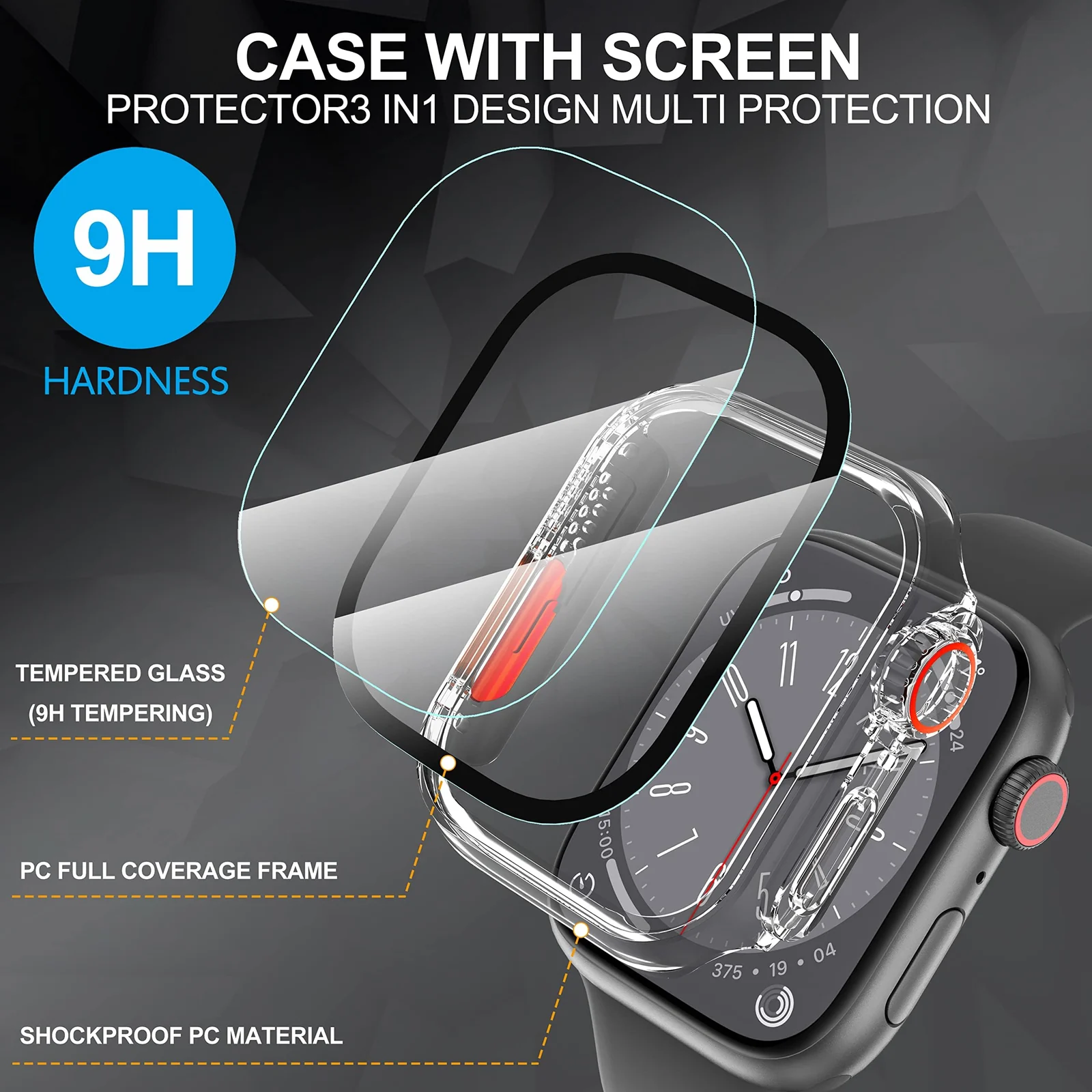 DL3 Mobilak for Apple Watch 45mm Screen Protector Case, Built-in Tempered Glass Screen Unique Design Case Cover for iWatch 45mm Series 9 8 7 - Clear