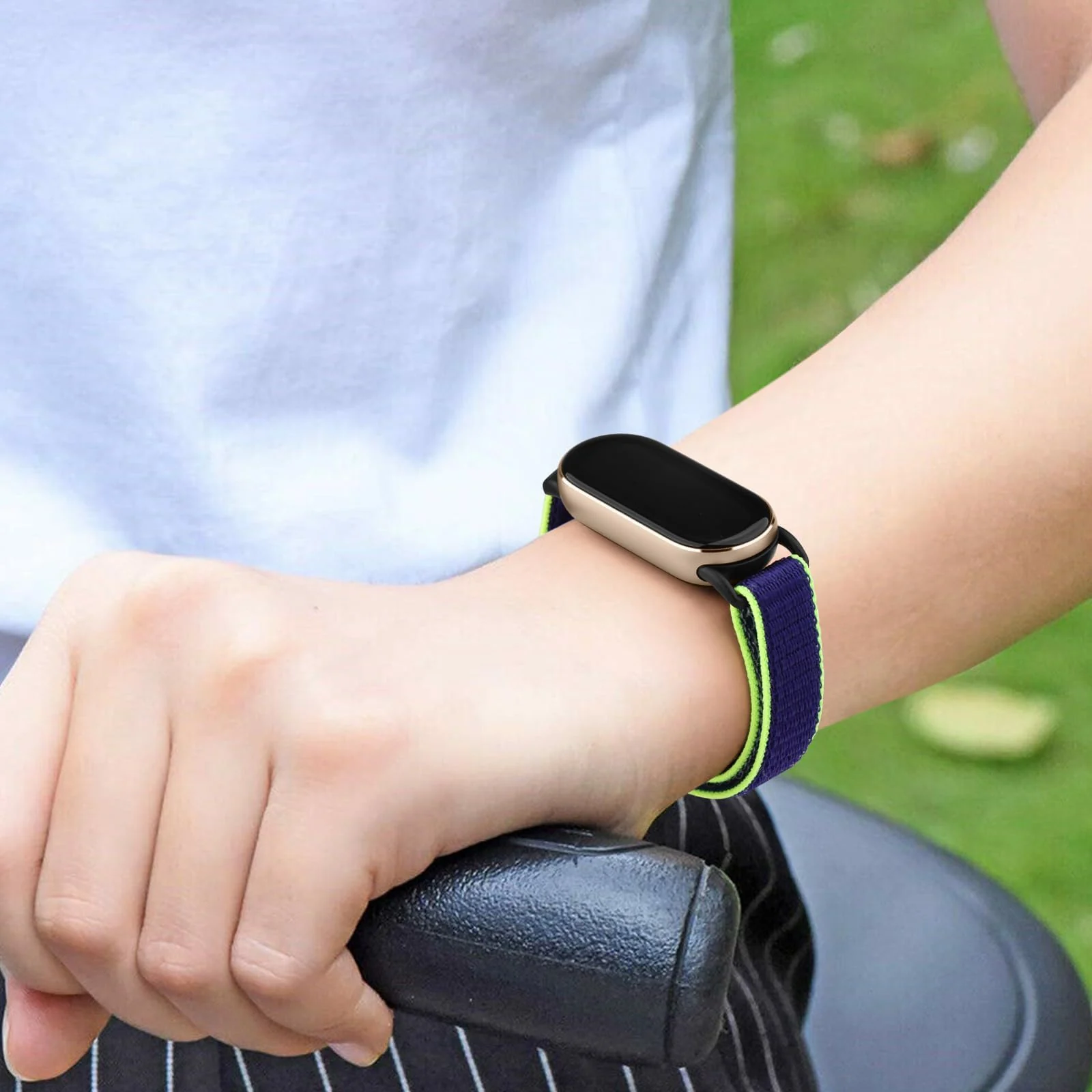 DL3 Mobilak Nylon Sport Band Compatible with Xiaomi Mi Band 10/9/8 for Women Men, Soft Adjustable Breathable Sport Loop Watch Strap Replacement Wristband for Xiaomi Smart Band 8/9/10 - Lime