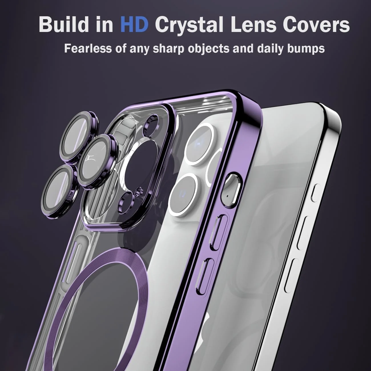 DL3 Mobilak Clear TPU Case with Electroplated Edges for iPhone 12 Pro with Camera Protection and Shockproof Design - Deep Purple