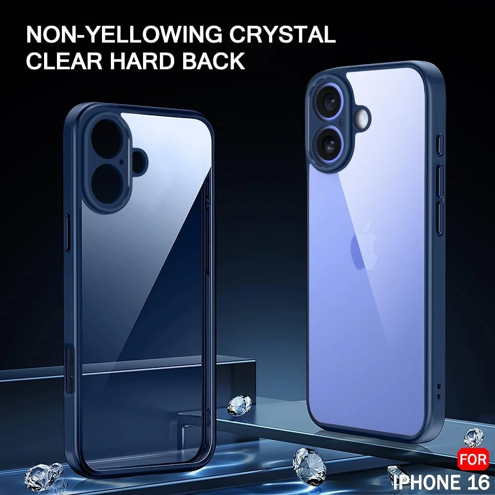 DL3 Mobilak Compatible with iPhone 16 6.1-Inch Case Transparent, Military-Grade Shockproof Anti-Yellowing, Slim Protective Phone Case Full Bumper Cover With Camera Protective - Blue