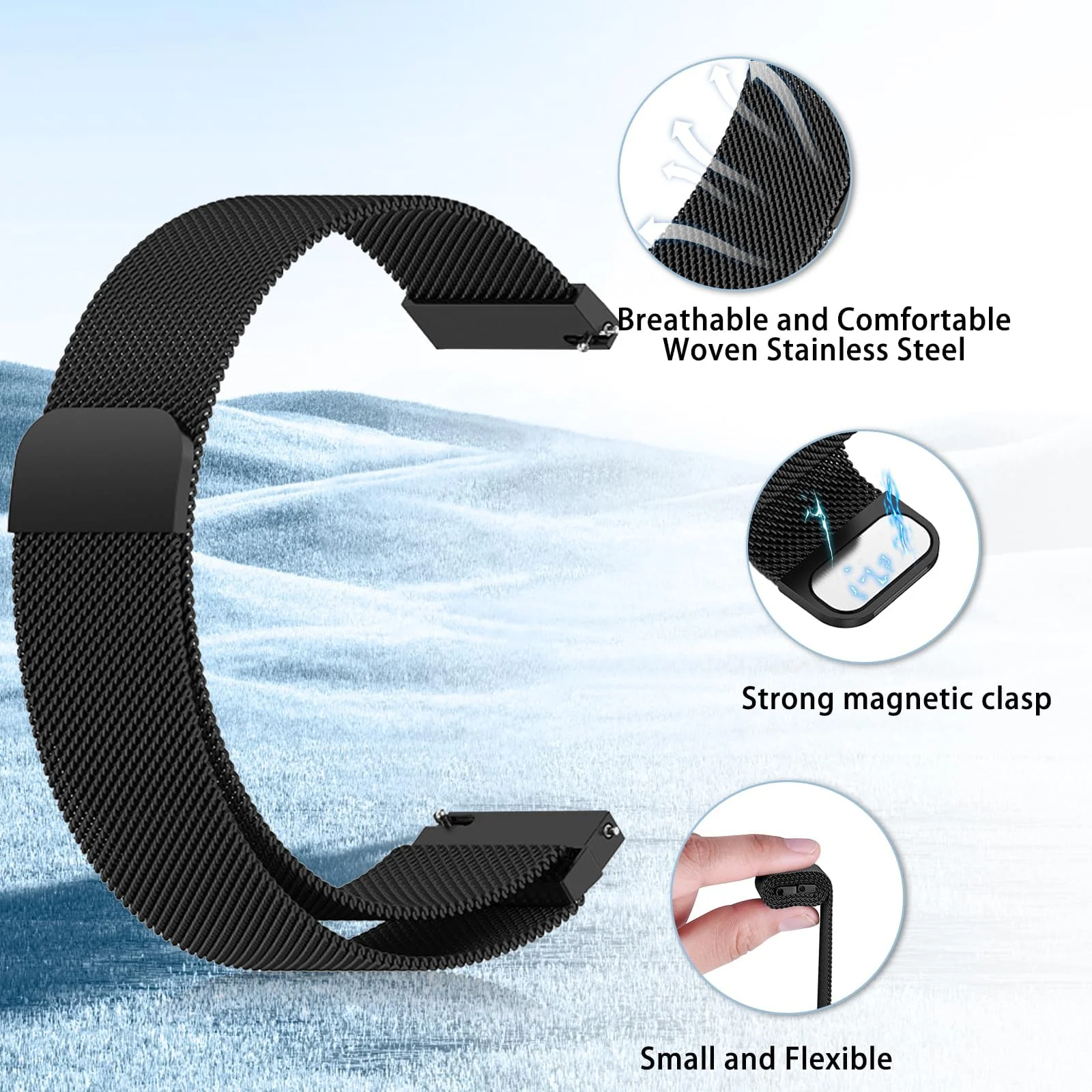 DL3 MOBILAK Milanese Magnetic Stainless-Steel Watch Strap for Xiaomi Redmi Watch 5 Lite and 5 Active - Black