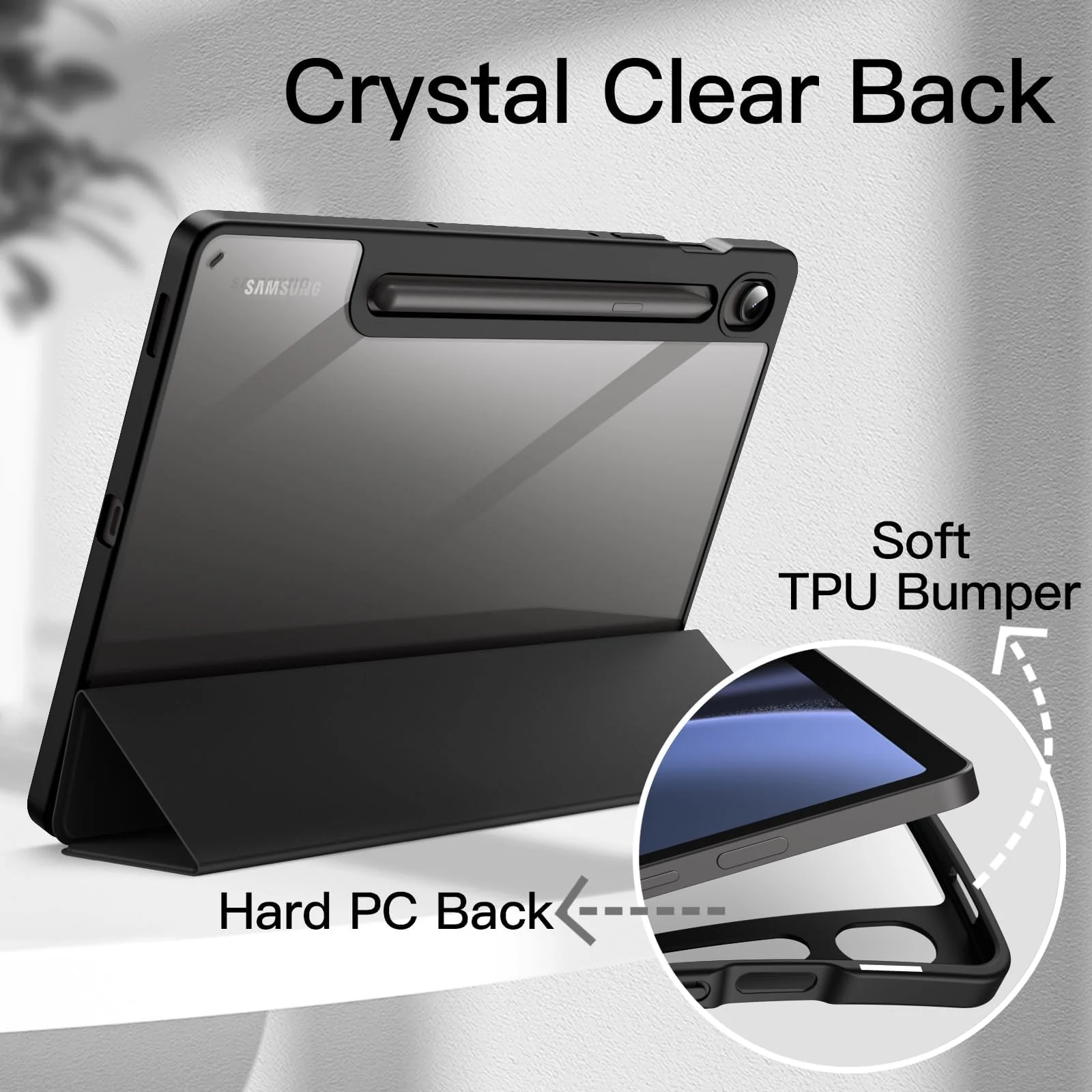 DL3 Mobilak Hybrid Slim Case for Samsung Galaxy Tab S9 FE 5G 10.9 Inch/Galaxy Tab S9 11 Inch 2023 with S Pen Holder, Shockproof Cover with Clear Transparent Back Shell, Auto Wake/Sleep - Black