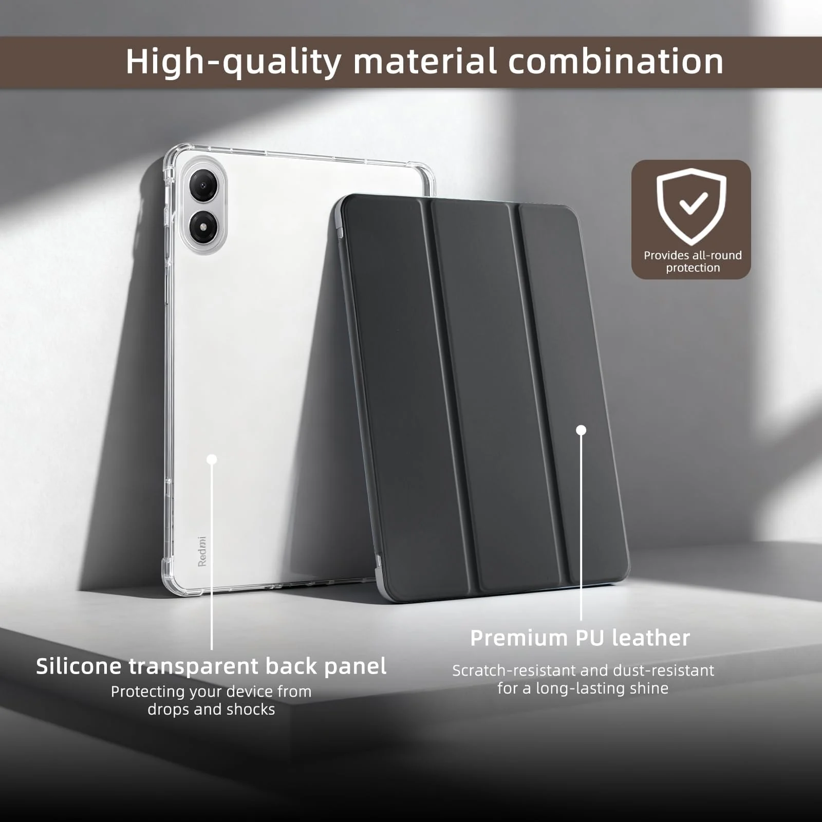 DL3 Mobilak Case for Xiaomi Redmi Pad 2 Pro (2025) / Redmi Pad Pro (2024) / POCO Pad (2024) 12.1-inch, Clear Shockproof Back Cover Built-in Pencil Holder, Auto Sleep/Wake - Black