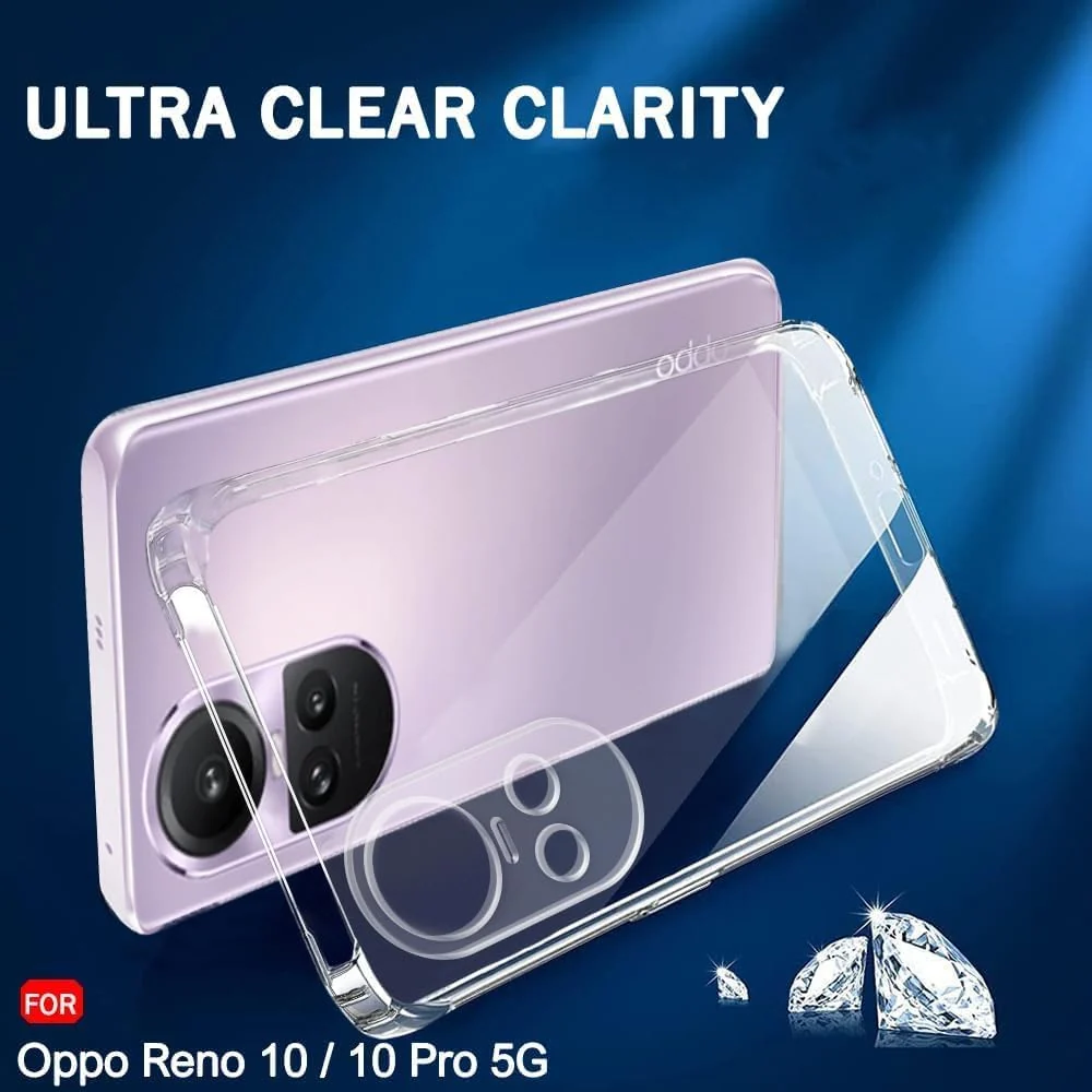 DL3 Mobilak Case Compatible with Reno 10 5G & 10 Pro 5G, Cover Silicone TPU Gorilla Anti-shock Protector Camera Shockproof Corners - Clear