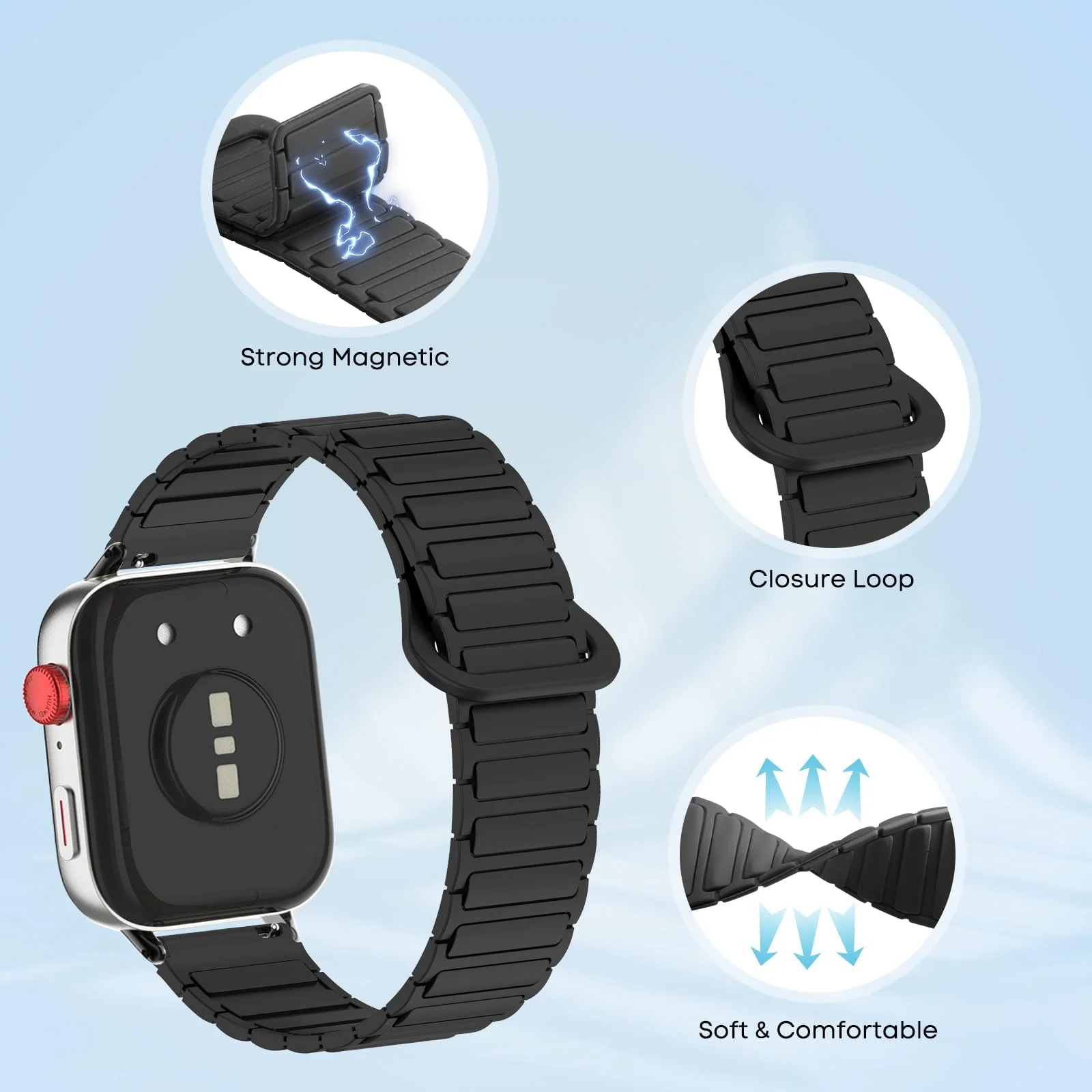 DL3 Mobilak Magnetic Strap for Huawei Watch Fit 4 Pro/Fit4/Fit 3 Replacement Straps Strong Silicone, Easy to Wear, Waterproof, Sporty, Daily Wear Watchbands for Men and Women - Black