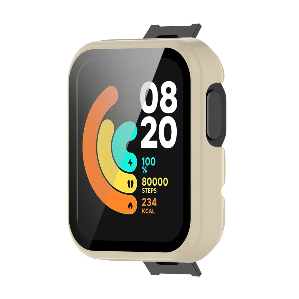 DL3 Mobilak Protective Case Compatible with Xiaomi Mi Watch Lite, 9H Hardness PC Cover Bumper Full Slim Protective Case with Tempered Glass For Redmi Watch Lite - Ivory White