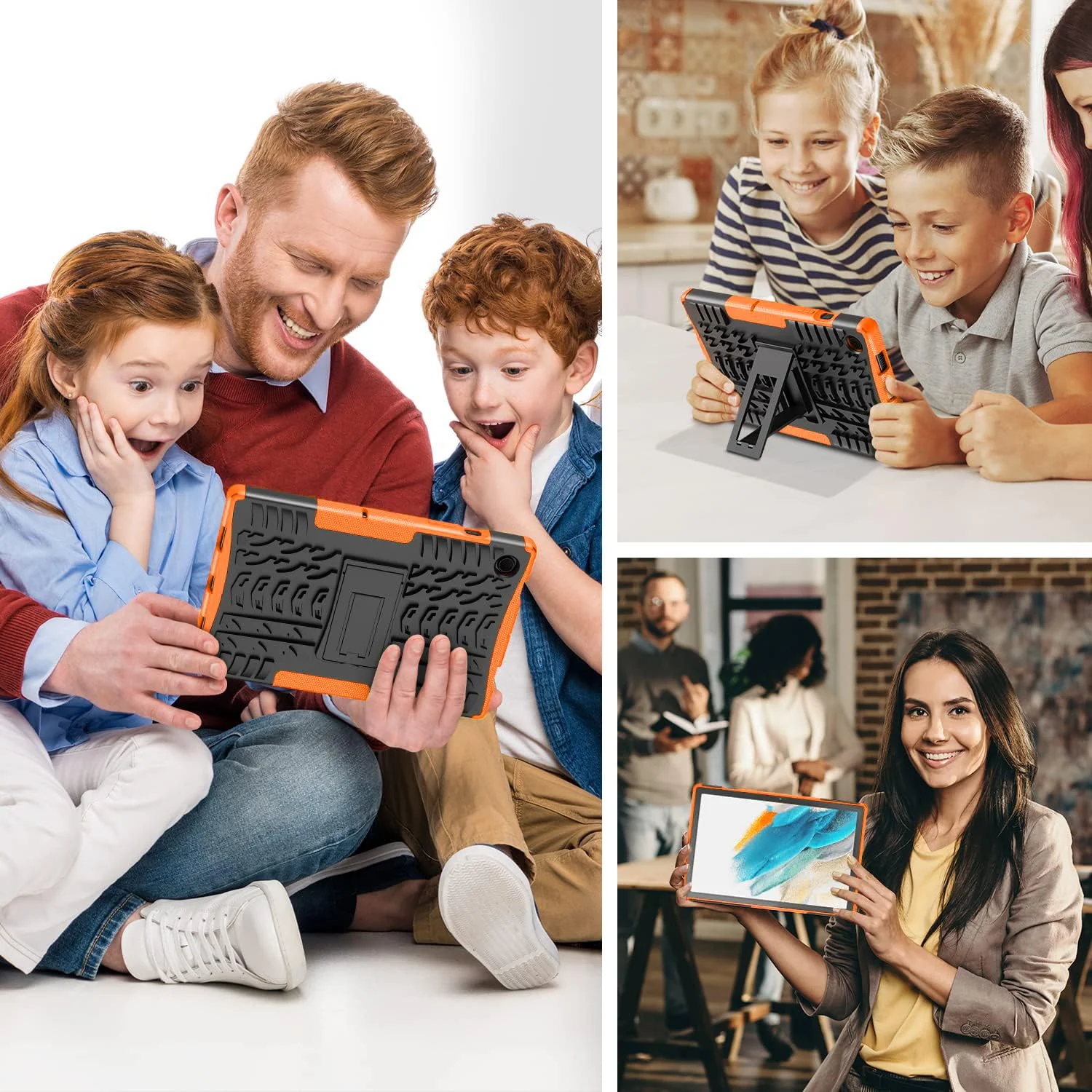 DL3 Mobilak Case For Samsung Galaxy Tab A8 10.5 Inch 2021(-X200/-X205/-X207), Hybrid Rugged Armor Heavy Duty 2 in 1 TPU + PC Combo Dual Layer Shockproof Case with Kickstand - Orange