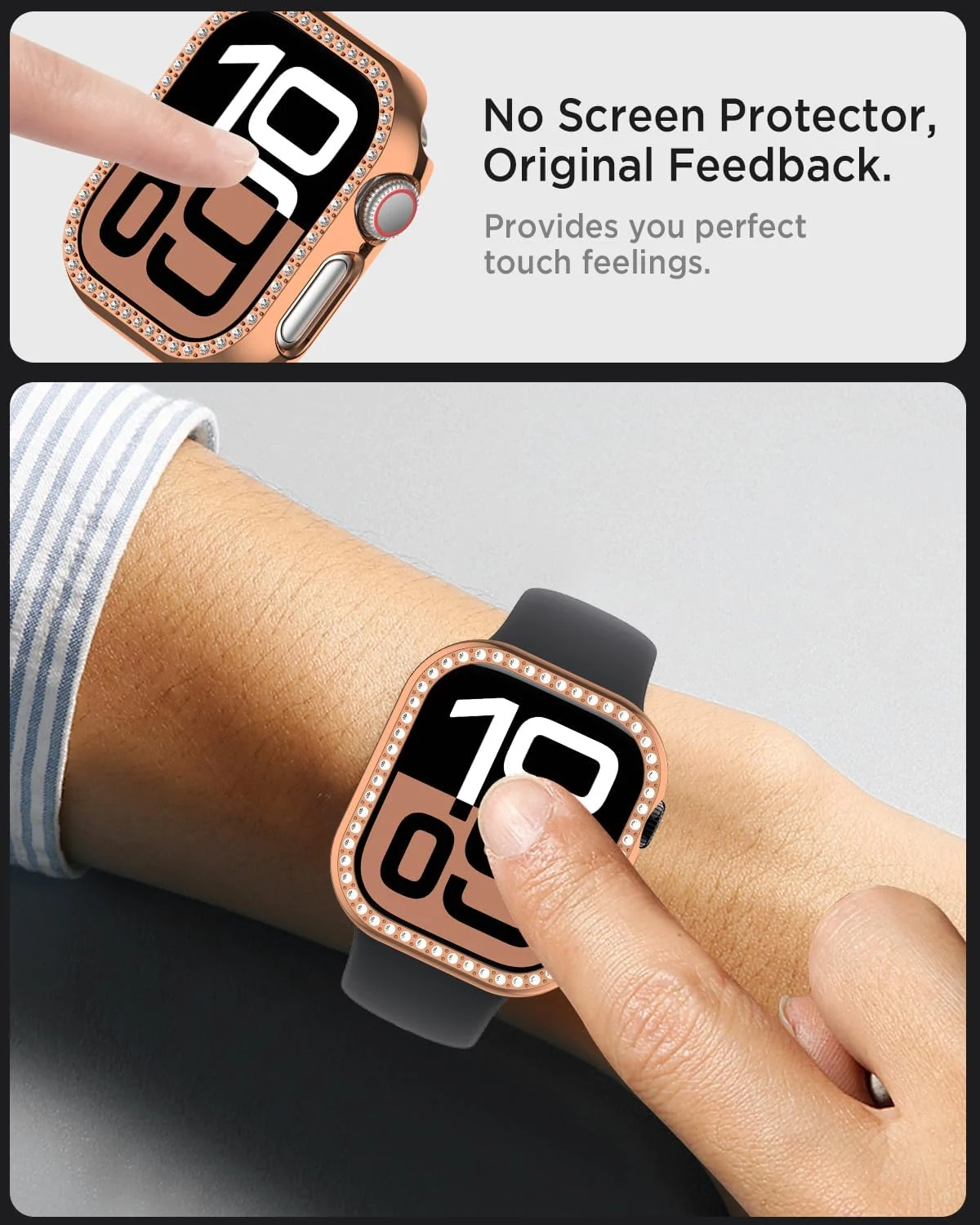 DL3 Mobilak Bling Case Without screen protector for Apple Watch Series 10 42mm, Hard PC Frame Case, Crystal Diamonds Bumper Cover for Women Girls, Slim Protective Cover for iWatch 10 42mm - Rose Gold