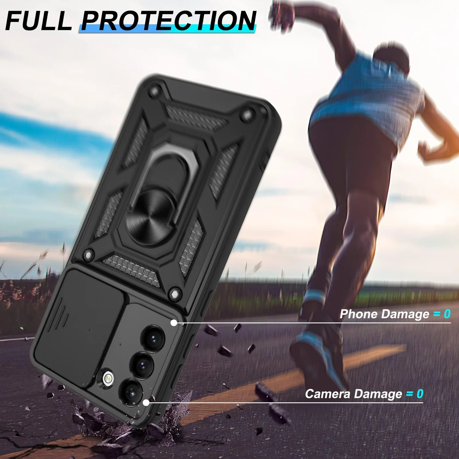 DL3 Mobilak Magnetic Car-Mount Case for Samsung S21 PLUS with Camera Protection and Built-In Kickstand - Black