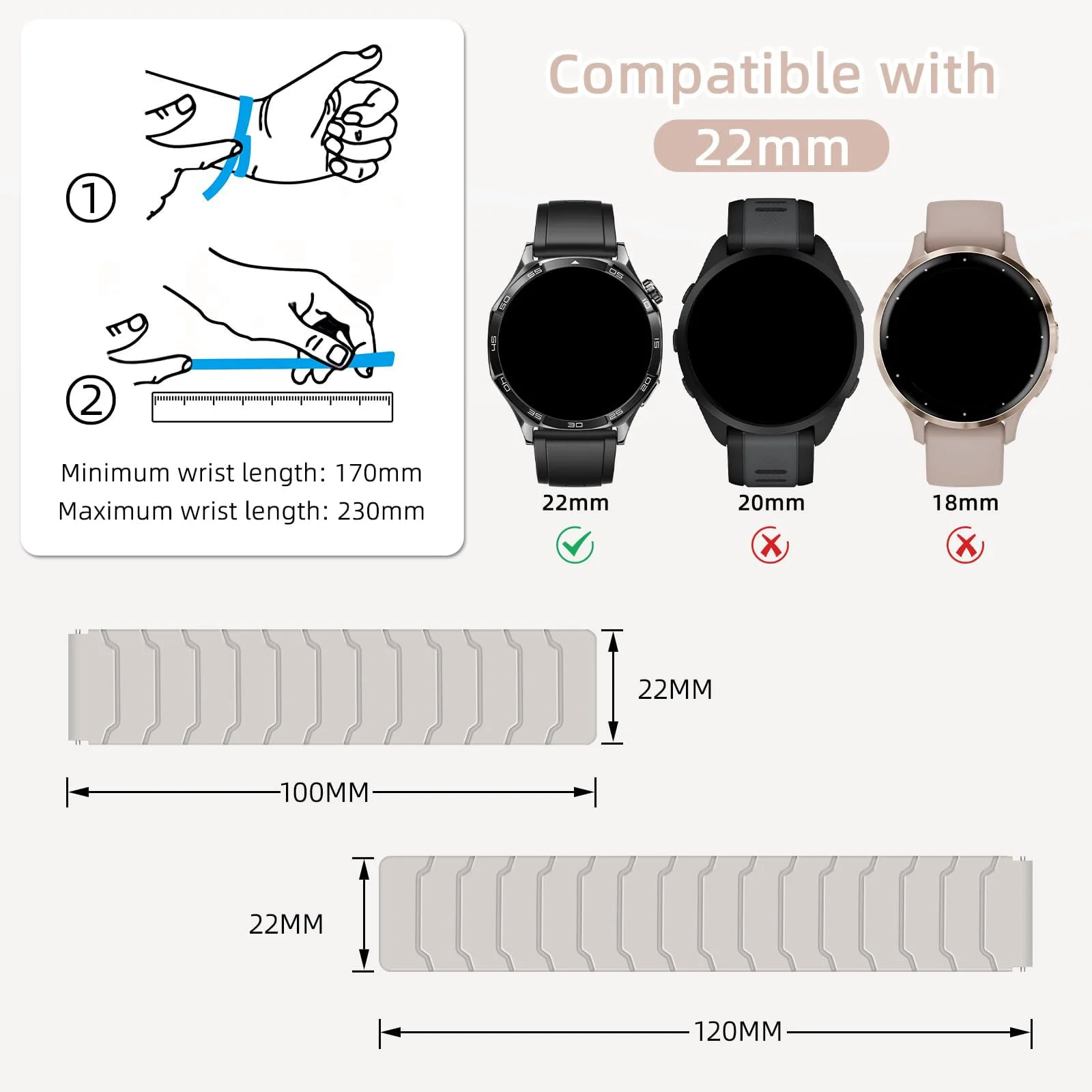 DL3 Mobilak 22mm Silicone Magnetic Strap for Xiaomi Redmi Watch 5 Active/5 Lite/Samsung Galaxy Watch 46mm/Watch 3 45mm/Gear S3/Huawei watch (GT6 GT5 GT4 GT3 GT2 GT 46MM)/GT2E/GT6 Pro/GT 5 Pro/Amazfit GTR4/Bip 6 - Off-white
