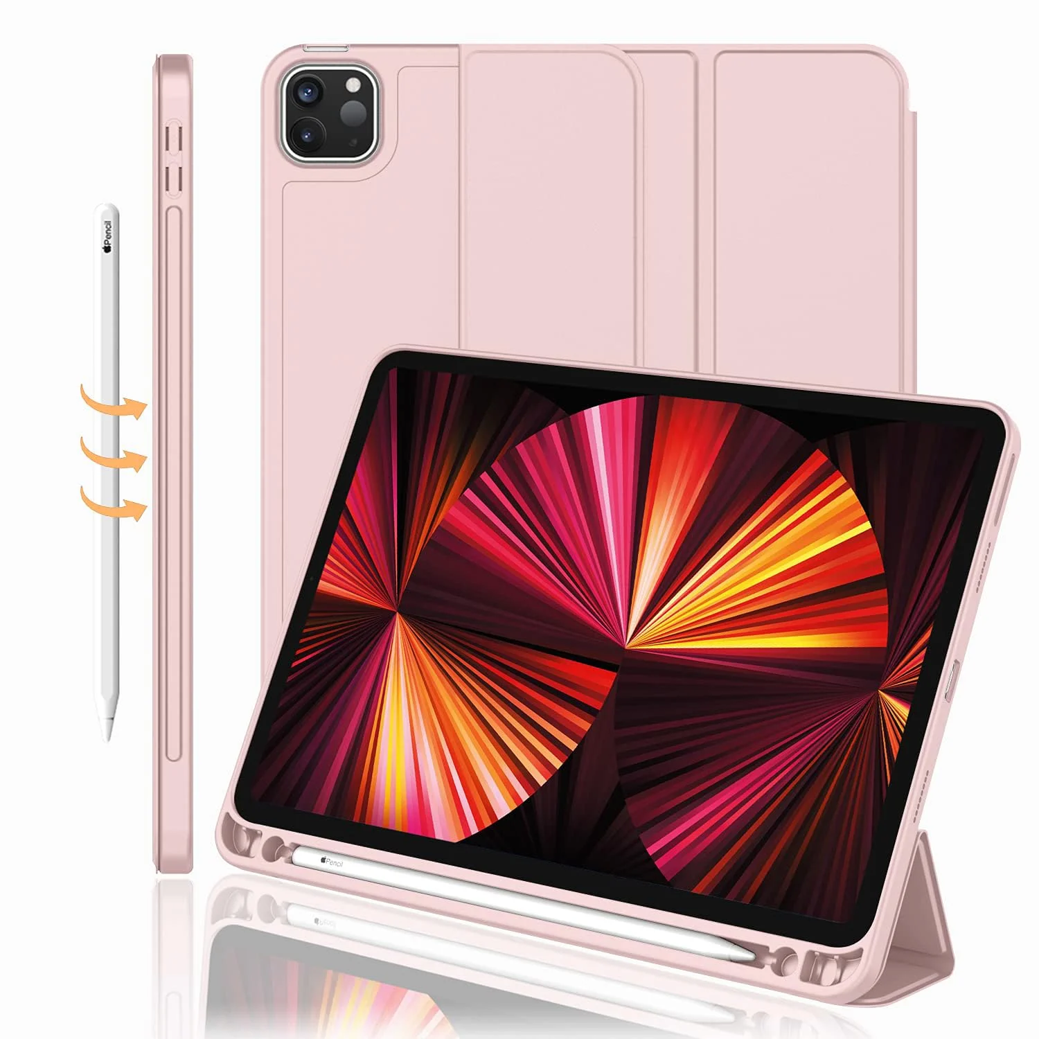 DL3 Mobilak New iPad Pro 12.9 Inch Case 2022/2021/2020(6th/5th/4th Gen) with Pencil Holder, Smart iPad Case [Support Touch ID and Auto Wake/Sleep] with Auto 2nd Gen Pencil Charging - Pink Sand