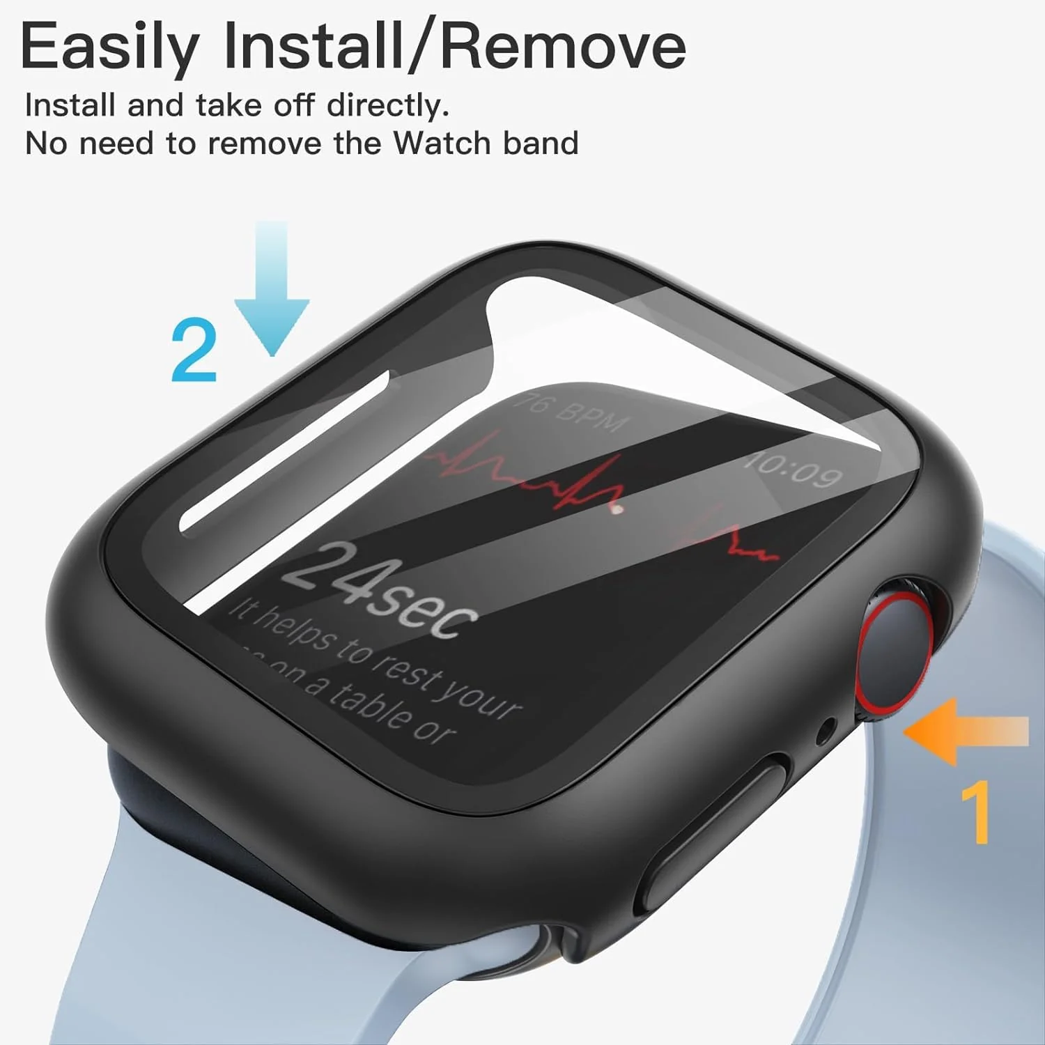 DL3 Mobilak Hard Case Designed for Apple Watch 41mm Series 9 8 7, Built-in 9H [HD Clear] Tempered Glass Screen Protector, [Full Protection] Slim Cover for iWatch 41mm Series 9 8 7 - Black