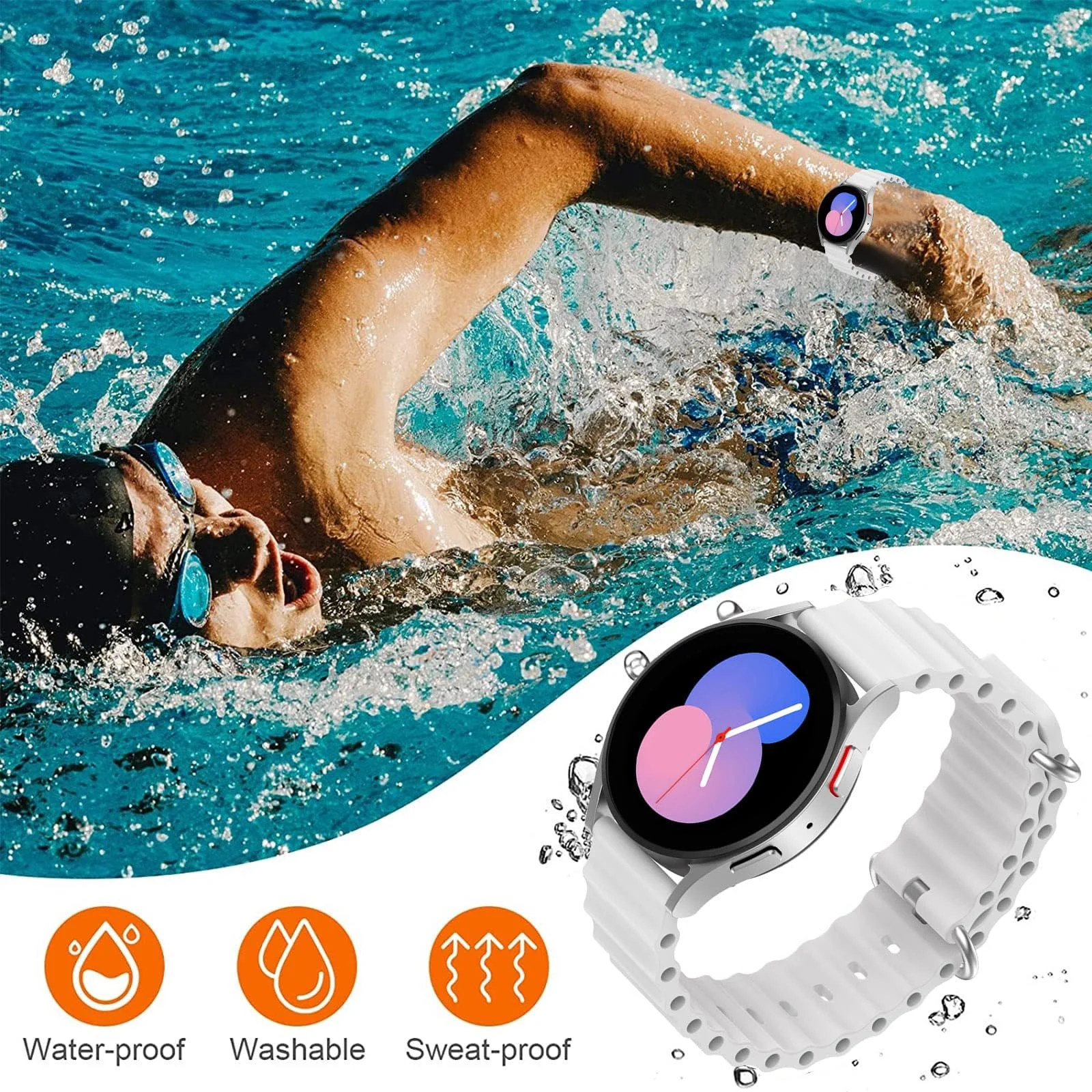 DL3 Mobilak 22mm Ocean Band for Samsung Galaxy Watch 3 45mm/Watch 46mm/Gear S3/Huawei watch GT4 GT3 46MM/Huawei Watch 3/4/GT2E/GT2 Pro/GT GT2 46MM/Amaz fit GTR 4/3/3Pro/2/2e, Adjustable Silicone Strap - White