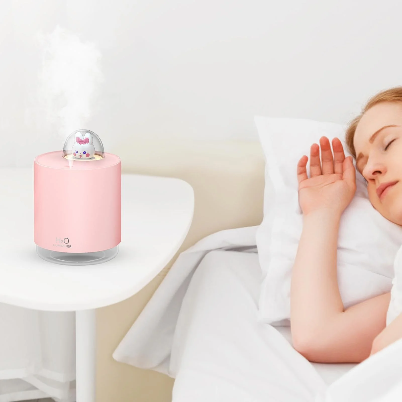 Mobigon Wood Cool Mist Ultrasonic Humidifier for Room Moisture, Aroma Diffuser for Home, 300ml Essential Oil Diffuser with 7 Colorful Night Light, Auto Shut-Off, Home, Office, car - C.Pink