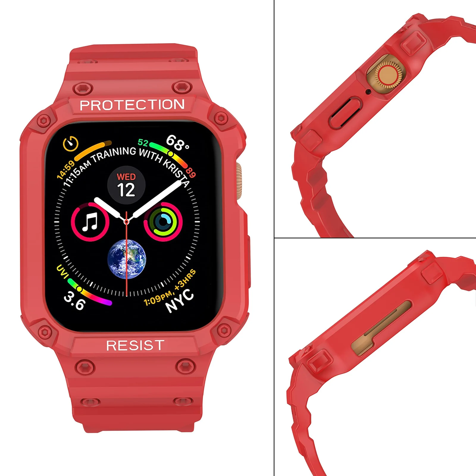 DL3 Mobilak Compatible With Apple Watch Band 45mm 44mm 42mm with Bumper Case, Rugged Men Bands for iWatch SE SE 2 Series 9 8 7 6 5 4 3 2 1, Sport Military Protector Drop-proof Shockproof - Red