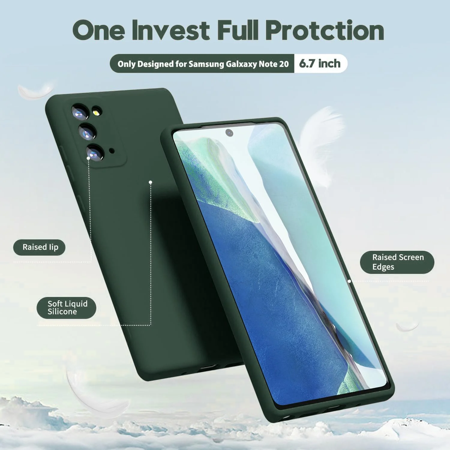 "DL3 Mobilak Liquid Silicone Protective Case for Samsung Galaxy Note 20 5G (6.7"") with Microfiber Lining and Shockproof Design - Green"
