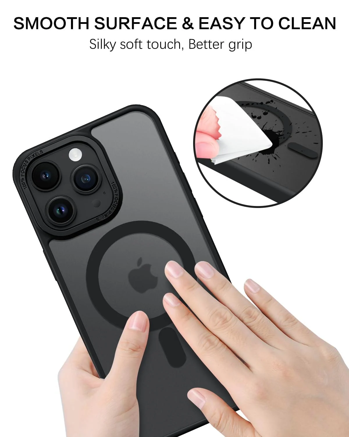 DL3 Mobilak Translucent Matte Case for iPhone 15 Pro 6.1-Inch, Compatible with MagSafe accessories, Supports wireless charging, Built-in magnetic car-mount support - Black