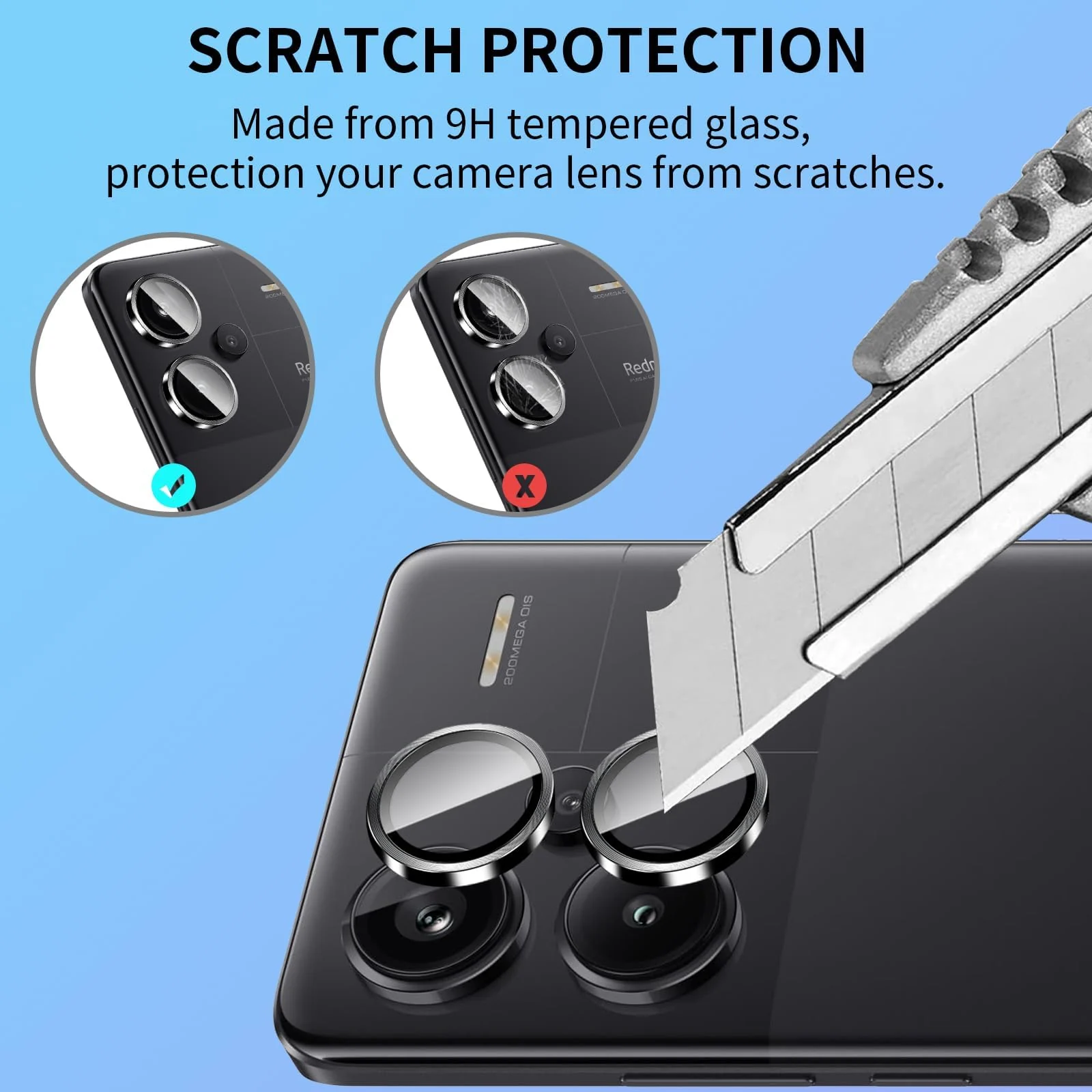 DL3 Mobilak Camera Lens Protector for Xiaomi Redmi Note 13 Pro+ Plus 5G Accessories, 9H Tempered Glass Metal Individual Ring Camera Cover Screen Protector, Case Friendly, Anti Scratch - Black
