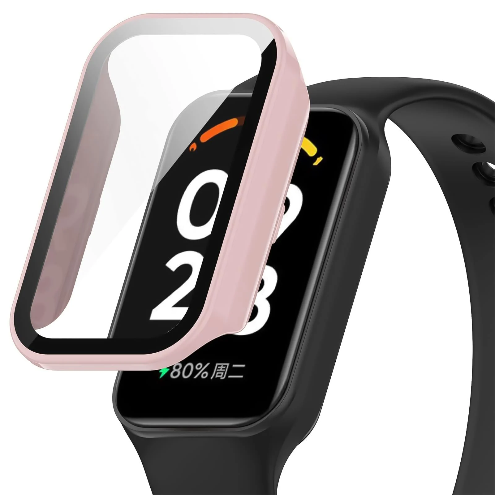 DL3 Mobilak Case Compatible with Xiaomi Redmi Band 2/ Xiaomi Smart Band 8 Active, Full Coverage Slim Hard PC Case Protective Bumper Built-in Tempered Glass Screen Protector Shell