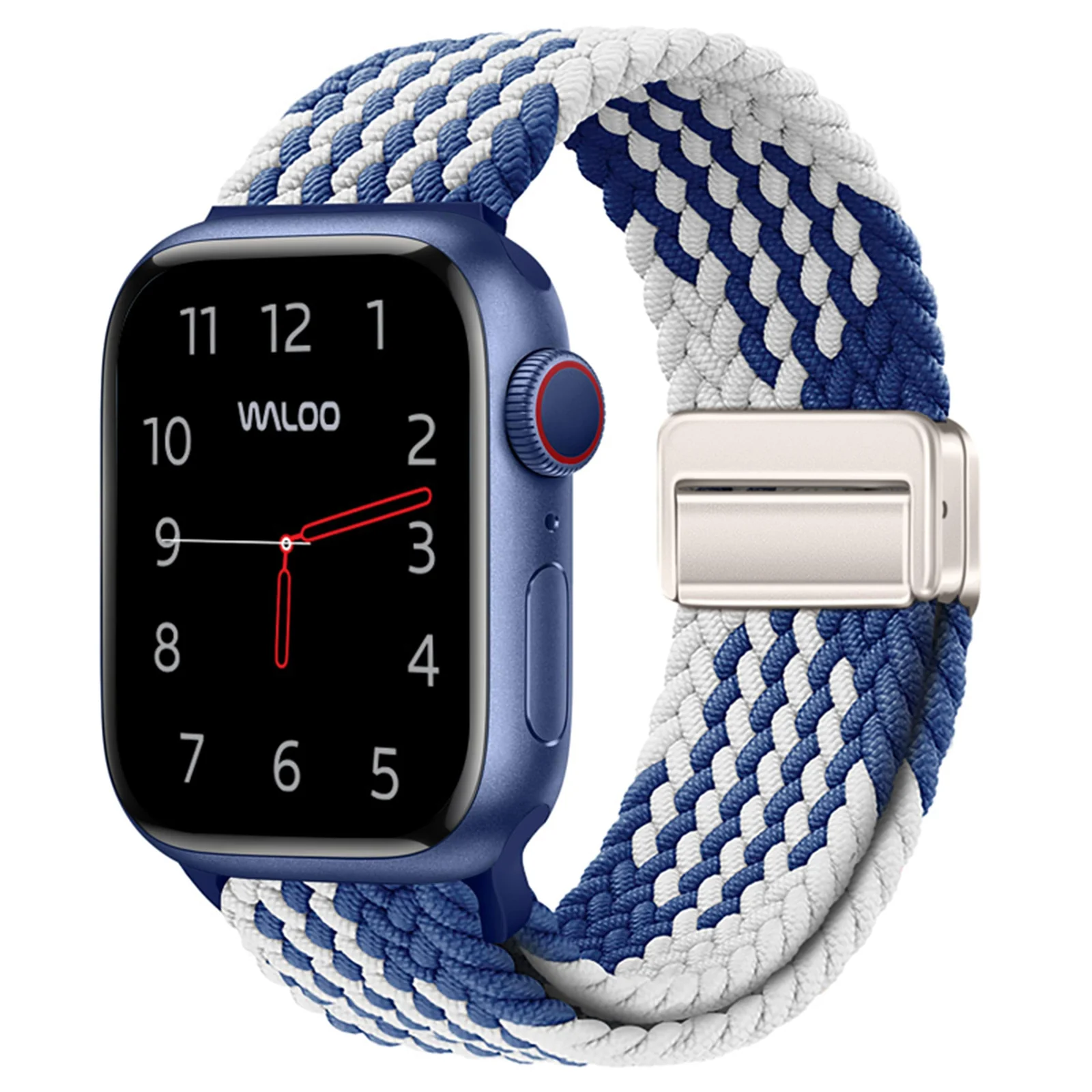 DL3 Mobilak Sport Solo Loop Compatible with Apple Watch Band 42mm 44mm 45mm 46mm 49mm for Women Men, Magnetic Strap Stretchy Braided Wristband for iWatch Series 11 10 9 8 7 6 5 4 3 Ultra 3 2 1 SE SE2 - Blue-White