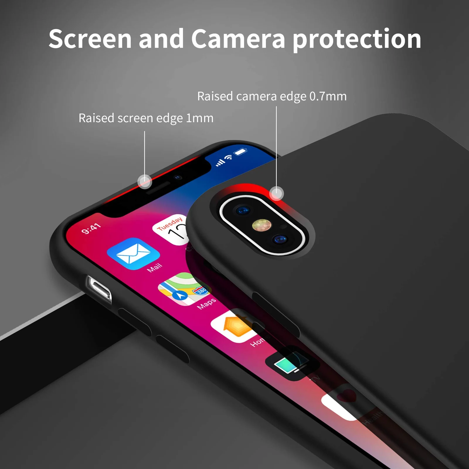 DL3 Mobilak Liquid Silicone Protective Case with Soft Microfiber Lining for iPhone XS Max - Black