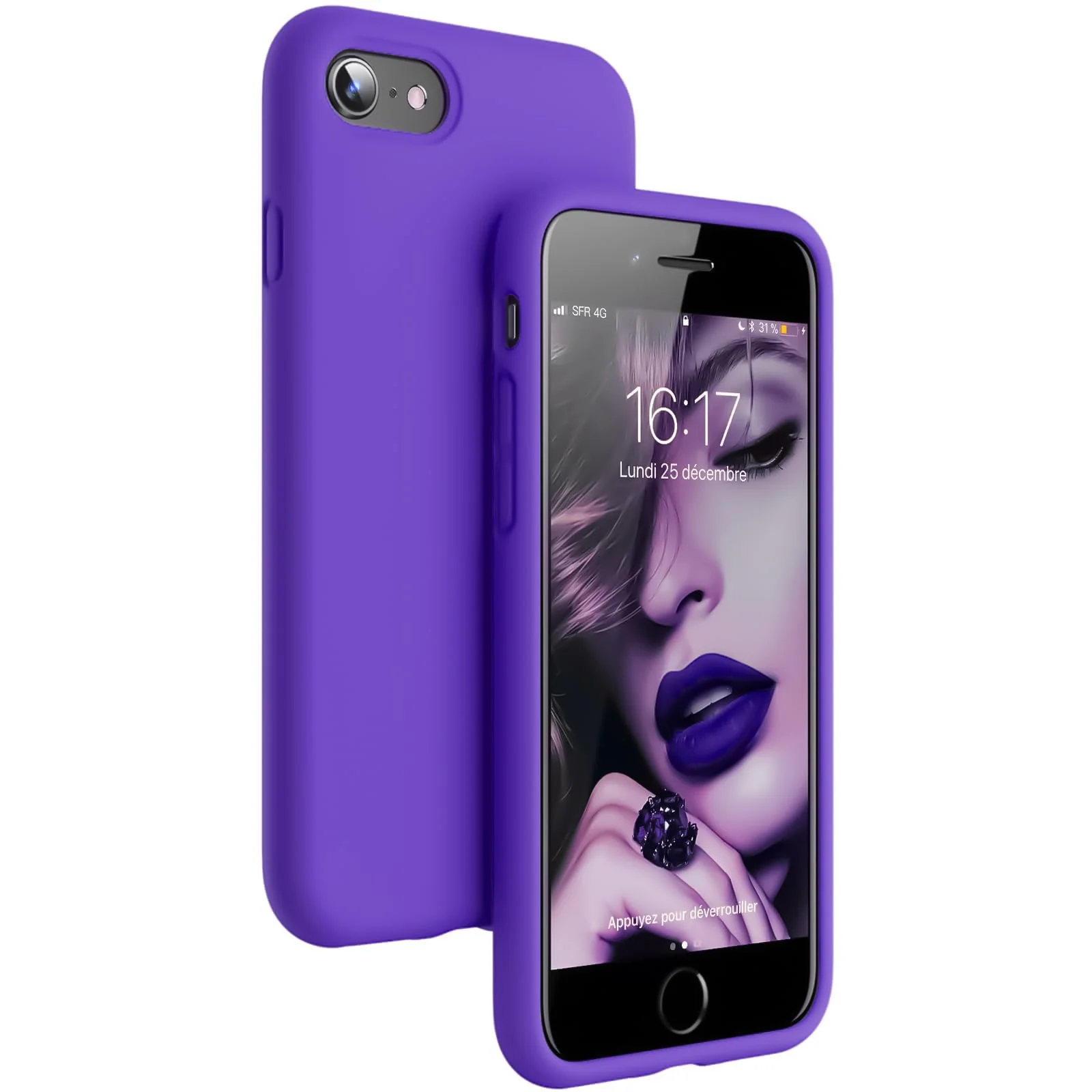 DL3 Mobilak Liquid Silicone Protective Case for iPhone SE 2022, SE 2020, iPhone 7, iPhone 8 with Camera Protection and Microfiber Lining - Violet