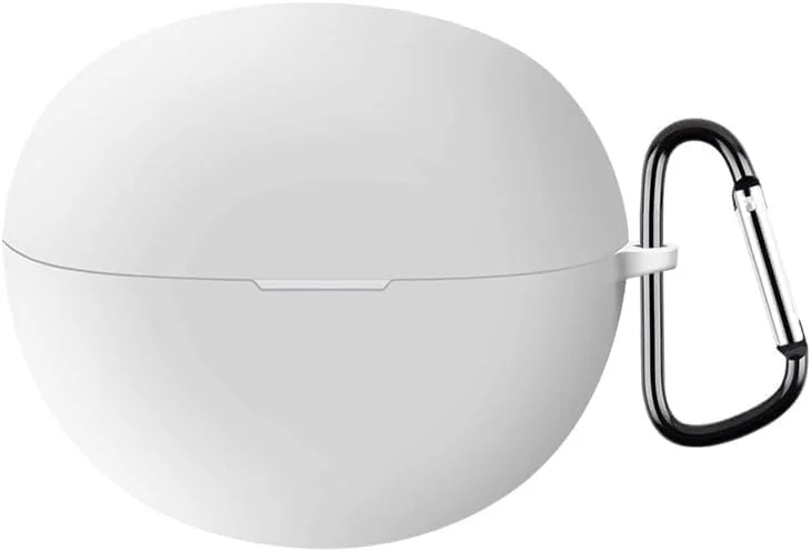 DL3 Mobilak Compatible with Huawei FreeClip Case Cover, Soft Silicone Shockproof Protective Skin Case for Huawei Free Clip Wireless Earbuds with Carabiner, Front LED Visible - White