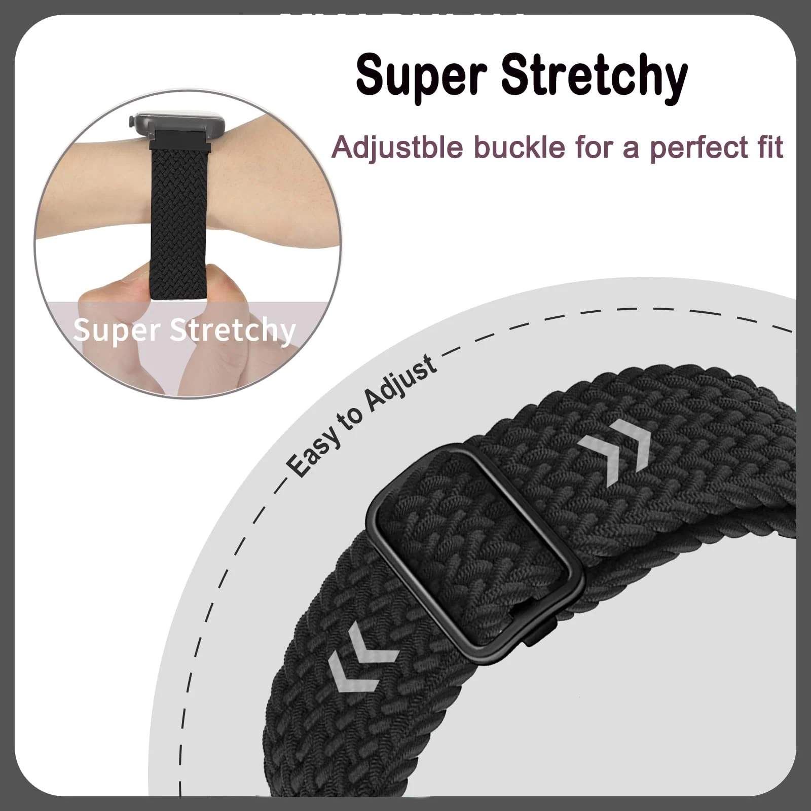 DL3 Mobilak Braided Band For Redmi 4/5 / 6 / Xiaomi Smart Band 8 Pro/Band 9 Pro for Women Men, Adjustable Braided Bands Straps Elastics Sport Wristband Nylon Strap - Black