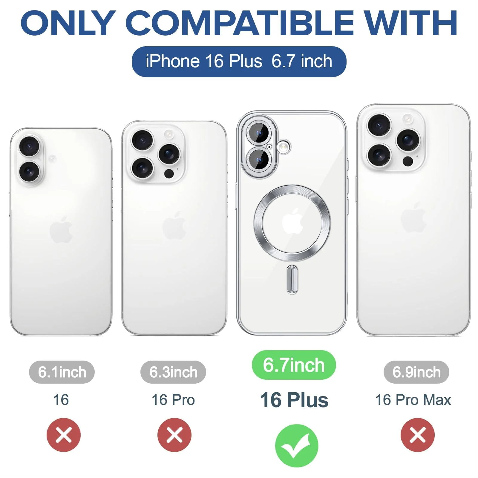DL3 Mobilak Clear MagSafe-Compatible Magnetic Case for iPhone 16+ Plus 6.7 with Camera Protection and Shockproof Design - Silver
